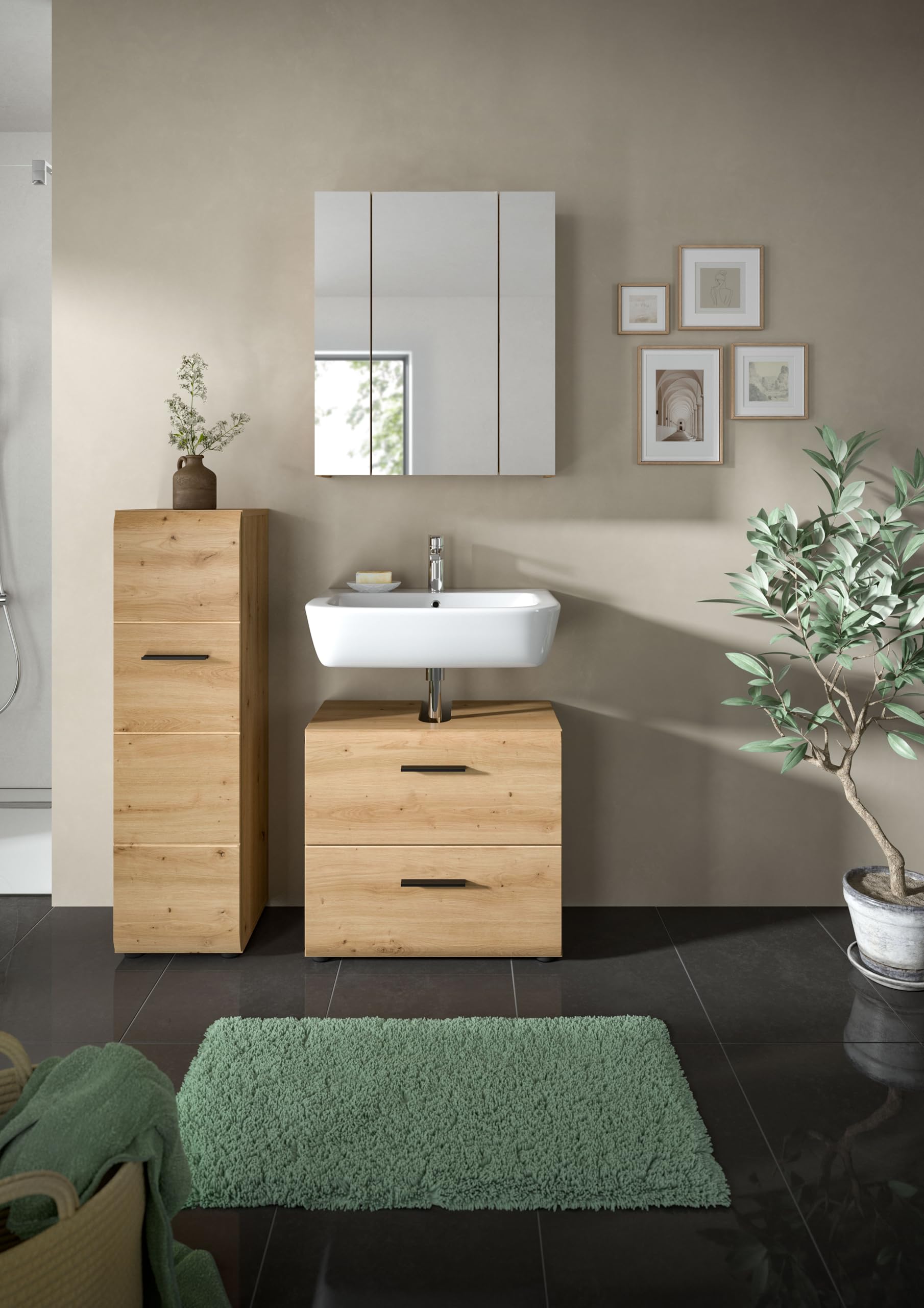 xonox.home – 3 TLG. Badezimmerkombination Ice 105x185x30 cm in Korpus und Front Artisan Oak Nachbildung – Hochwertige Badmöbel-Kombi – modern – Bild 6