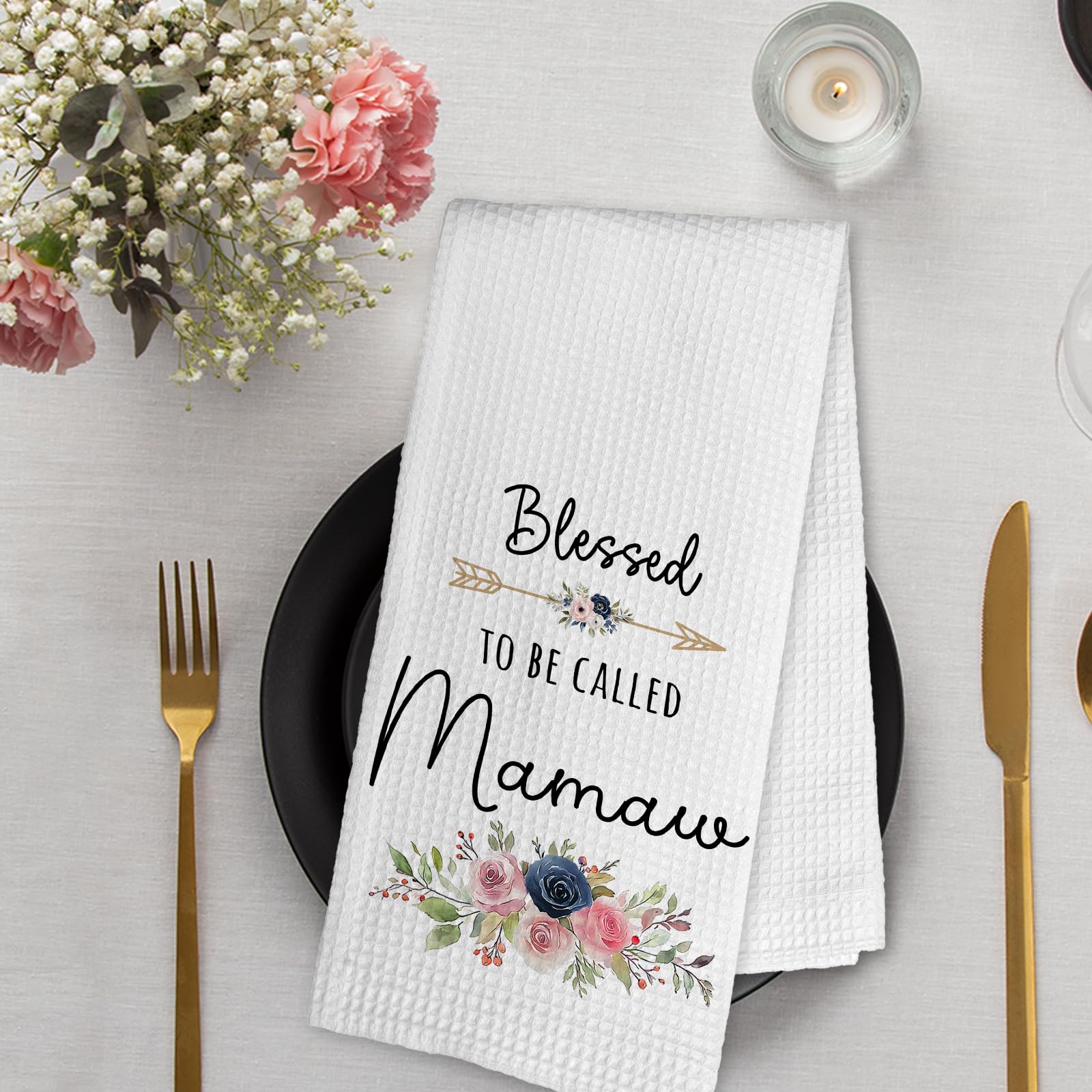 Mamaw Gifts Kitchen Towel and Dish Towel, Blessed to Be Called Mamaw Hand Dish Tea Towels for Kitchen Bathroom, Grandma Floral Hand Towels, Mothers Day Birthday Gifts for Grandma, 16x24 Inch