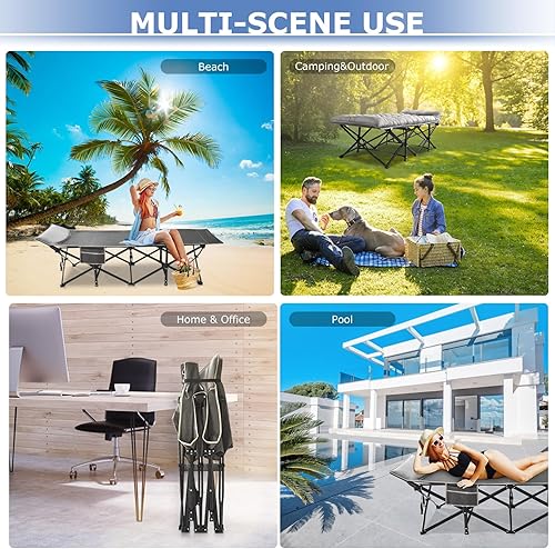 Miniatura 6 de Suteck Catre de campamento, catre plegable XXL de 32 pulgadas, cama de dormir resistente para adultos, catres Oxford de doble capa 1200D para