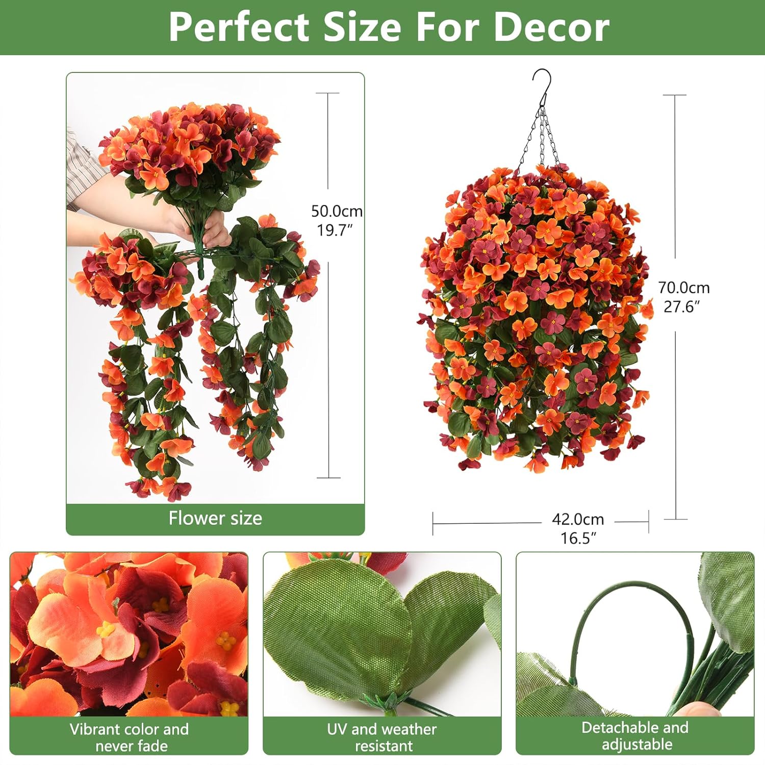 Artificial Fake Hanging Plants Flowers Basket for Fall Autumn Outdoor Decoration,Faux Silk Begonia in Planter UV Resistant Realistic for Outside Home Porch Patio Balcony Yard Decor - Image 3