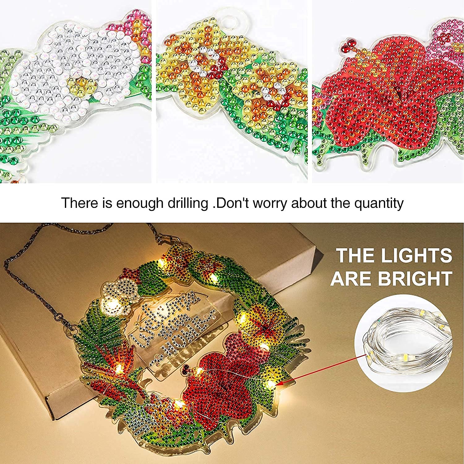 Kit Diamond Painting 5D Fai Da Te – Corona Di Natale Con Luci LED, Decorazione Luminosa Per Porta O Parete - 5