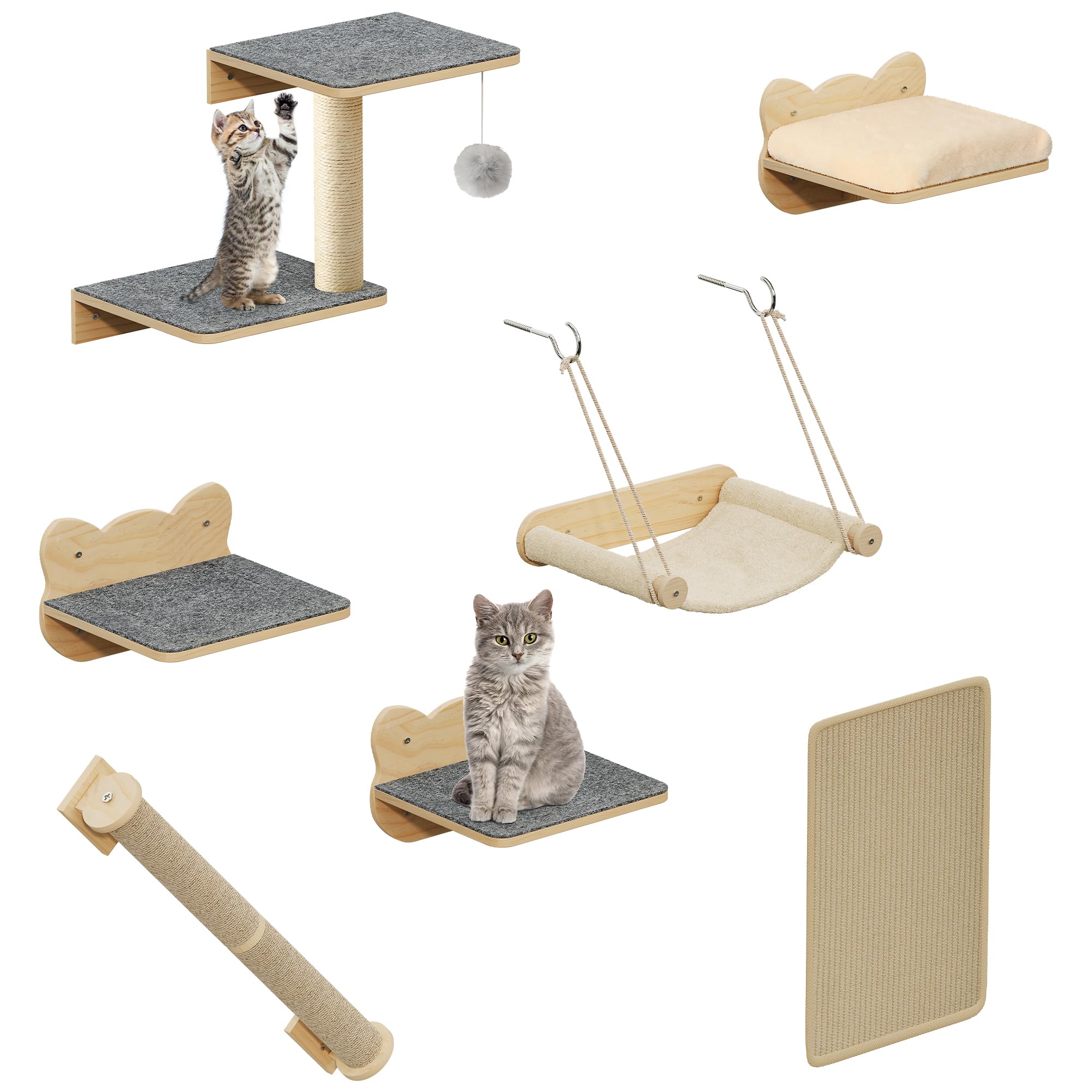 YITAHOME Ensemble Mural d'escalade pour Chat, Meubles en Bois Robuste, 7 étagères avec escaliers, griffoirs et griffoirs pour Que Les Chats dorment, Jouent et se reposent