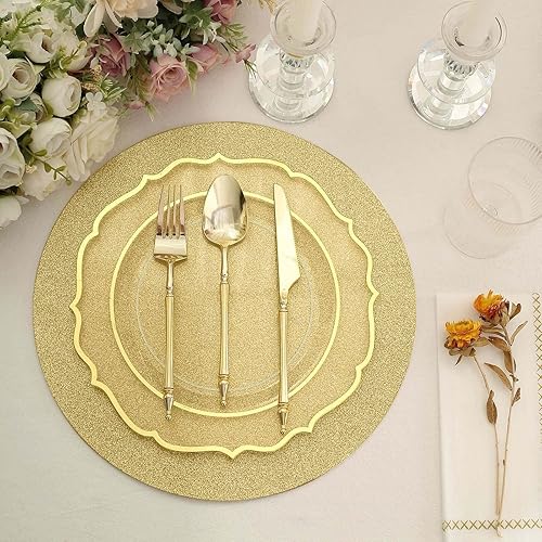 Miniatura 5 de Efavormart - Paquete de 20 manteles individuales de papel redondos con purpurina dorada de 13 pulgadas, manteles desechables para mesa de comedor,