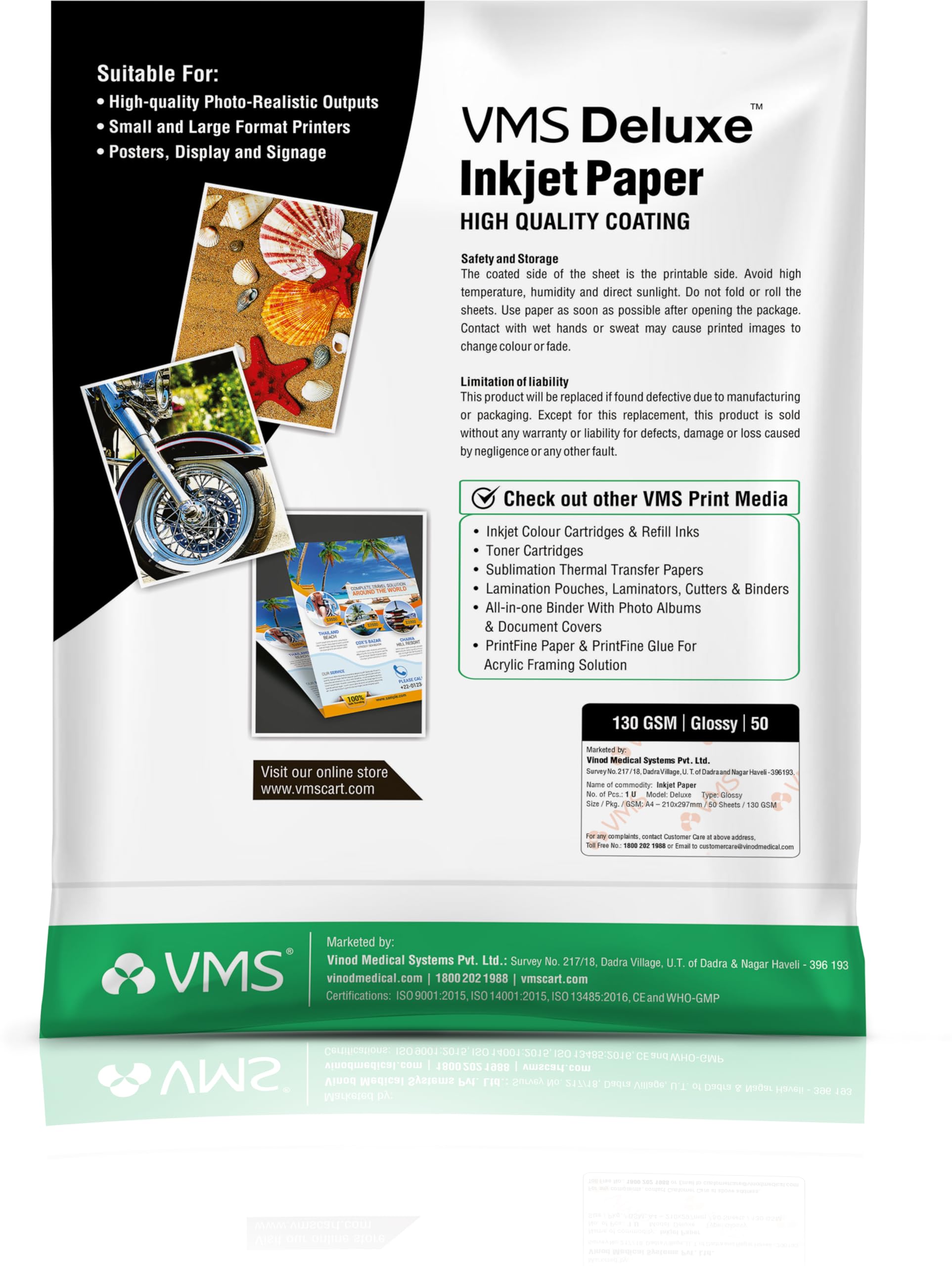 VMS Carta fotografica lucida Deluxe 130 g/m², formato A4, 50 fogli