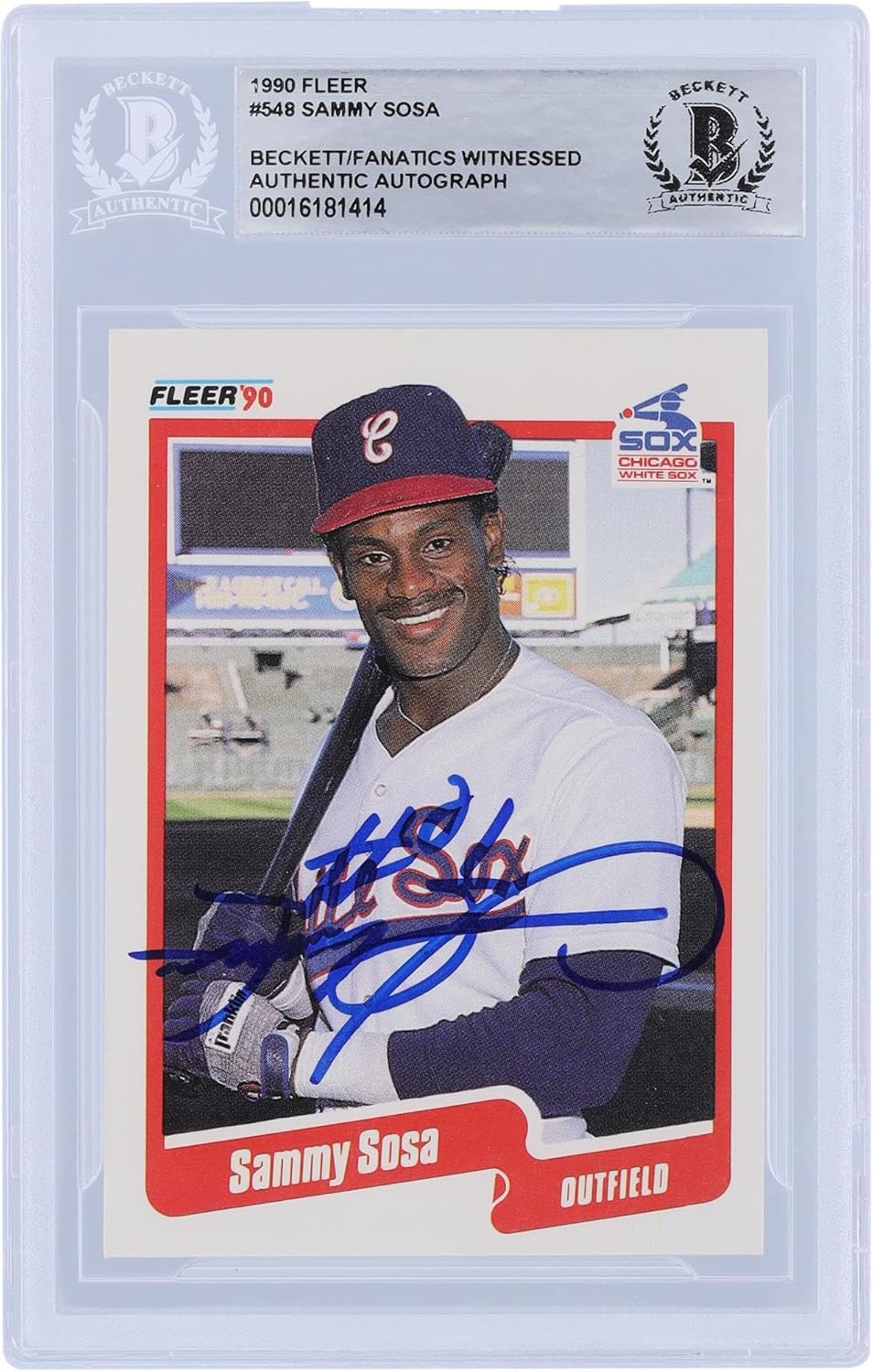 Sammy Sosa Chicago Sox Autographed 1990 Fleer Series 2#549 Beckett Fanatics Witnessed Authenticated Rookie Card - Baseball Slabbed Autographed Cards