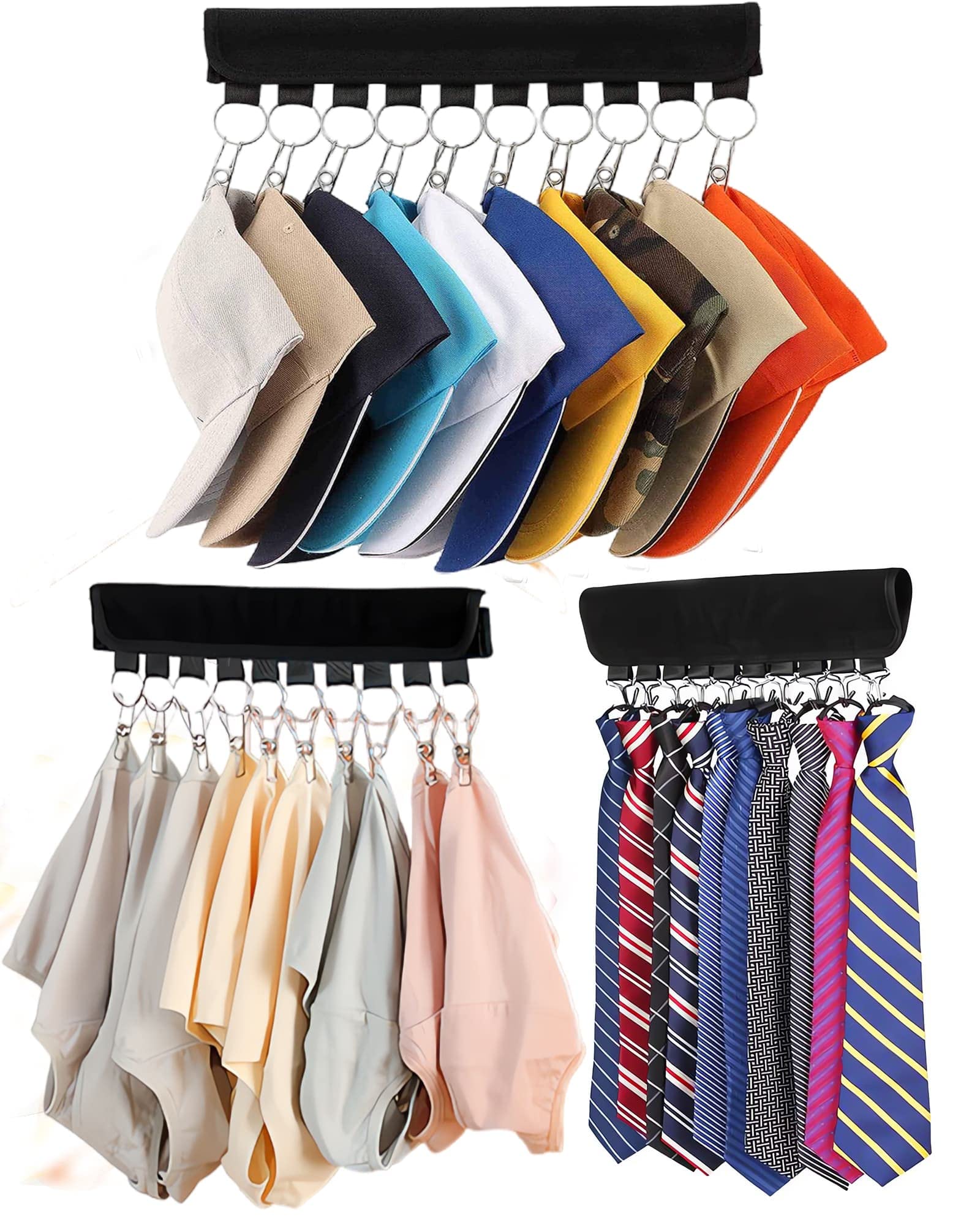 Photo 1 of TAANOB 3 Pack Hat Organizer Hat storage Hat Rack for Baseball Caps Holder for Hanger 10 Large Holder Clips Hooks Hat Hanger Wall Mounted Caps Display (3 Pack)