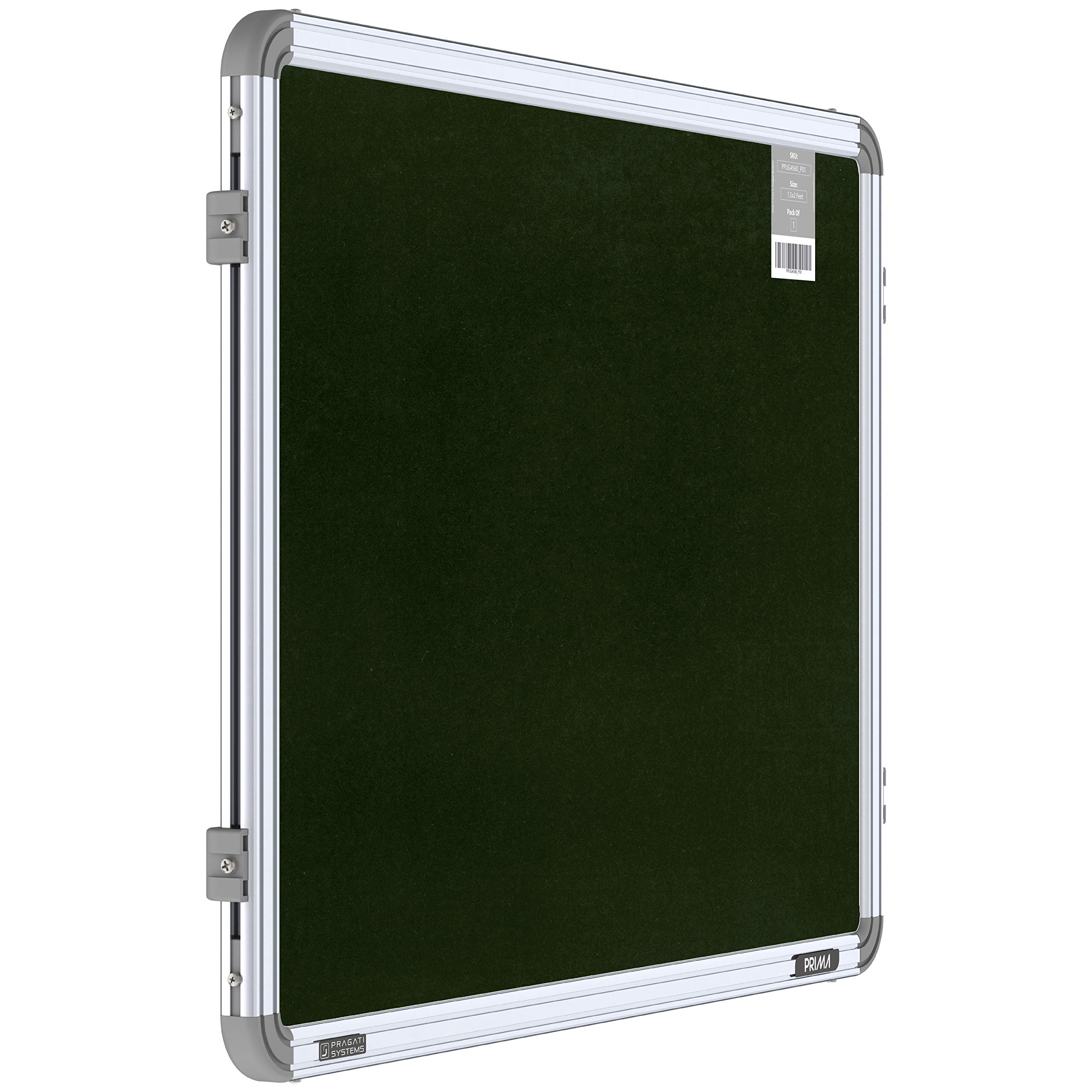 Pragati Systems® Prima Pin-up Display Board for Home, Kids, Office & School (PPUG4560), Heavy-Duty Aluminium Frame, 1.5x2 Feet, Green (Pack of 1)
