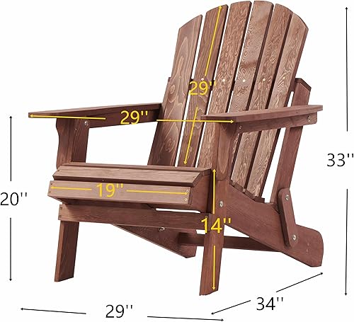 Miniatura 3 de Silla Adirondack plegable de madera de gran tamaño con respaldo y tabla de asiento premontados, silla de patio de madera para jardín, patio trasero,