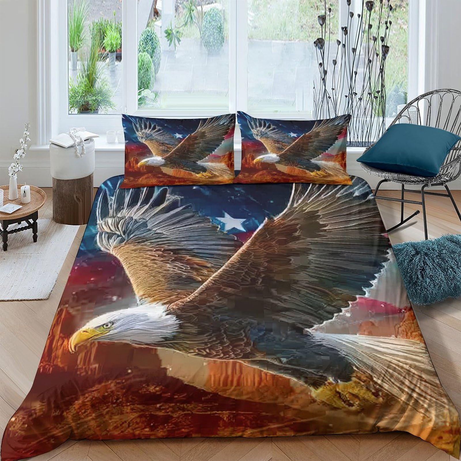 Ctjqhvkz Style-9 3D Printed Bald Eagle Fitted Sheet Microfiber Soft Breathable American Flag Bed Cover For Bedroom Dorm Decor Single（135X200cm）