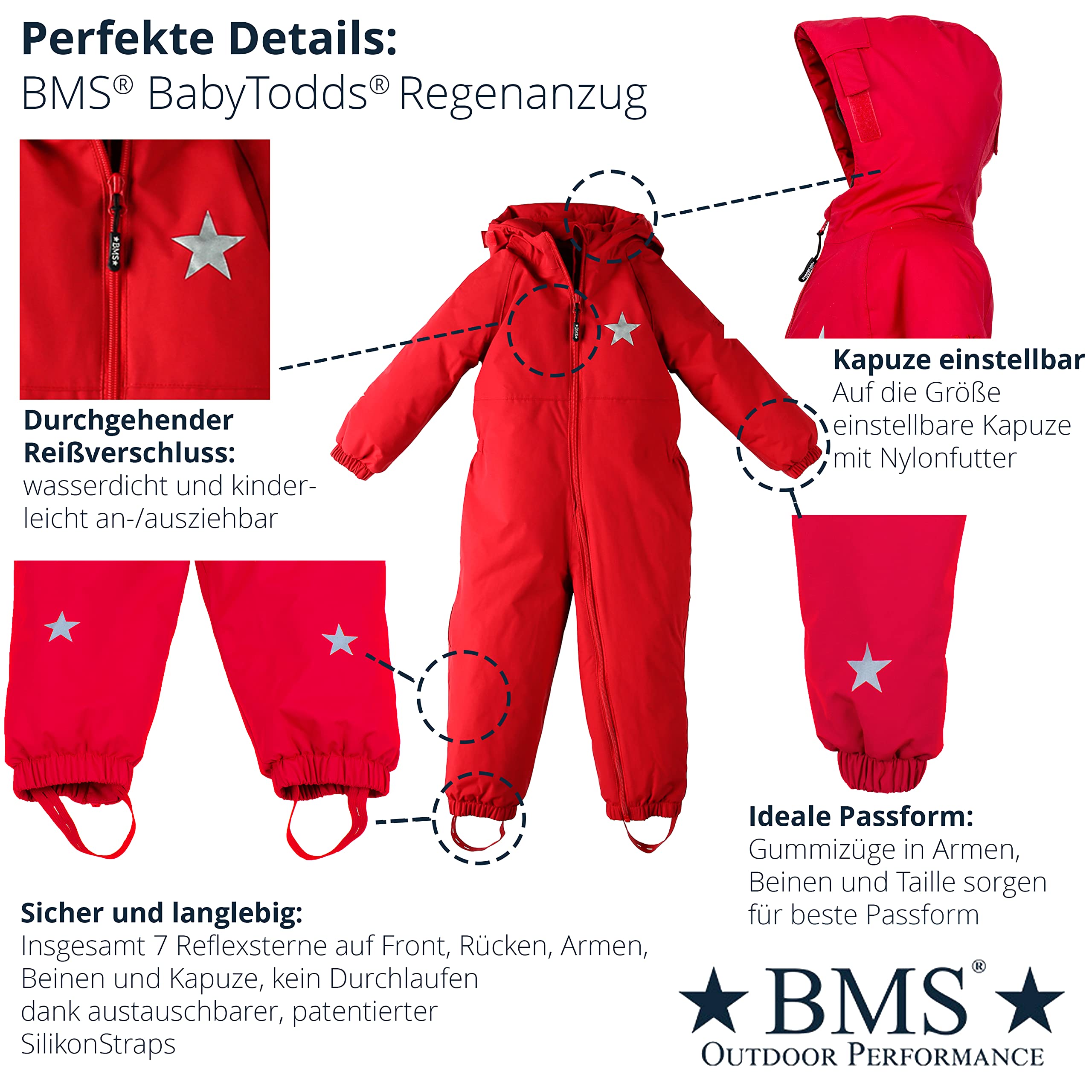 BMS® BabyTodds, wasserdichter Regenanzug für Kinder, idealer Overall, 100% wasserdicht, besonders atmungsaktiv dank SoftLan,Oeko-Tex, strapazierfähig, langlebig für Mädchen, Jungen