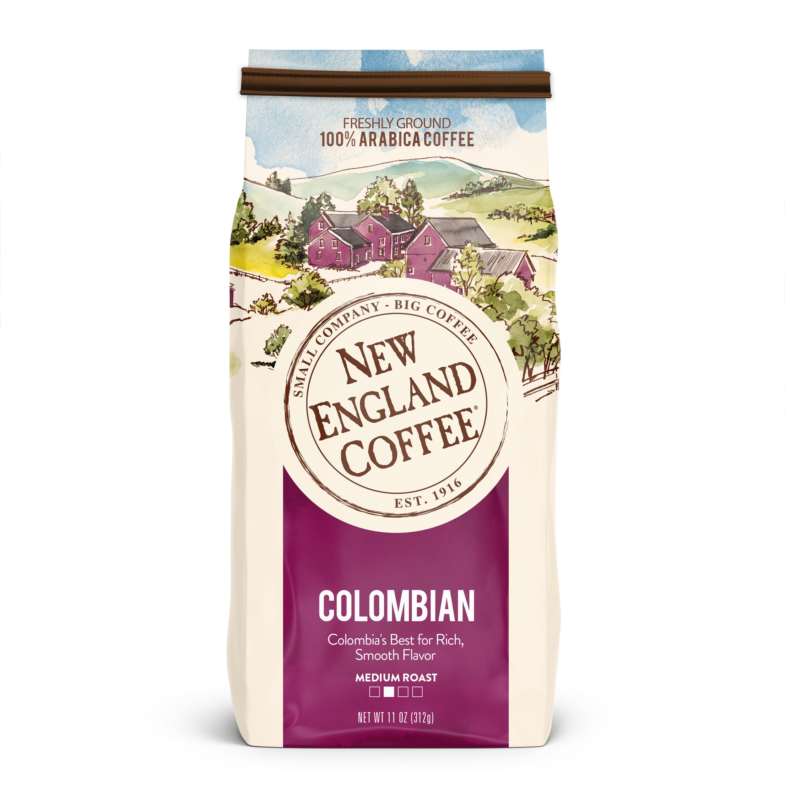 New England Coffee Colombian Medium Roast Ground Coffee, 11oz Bag (Pack of 1)