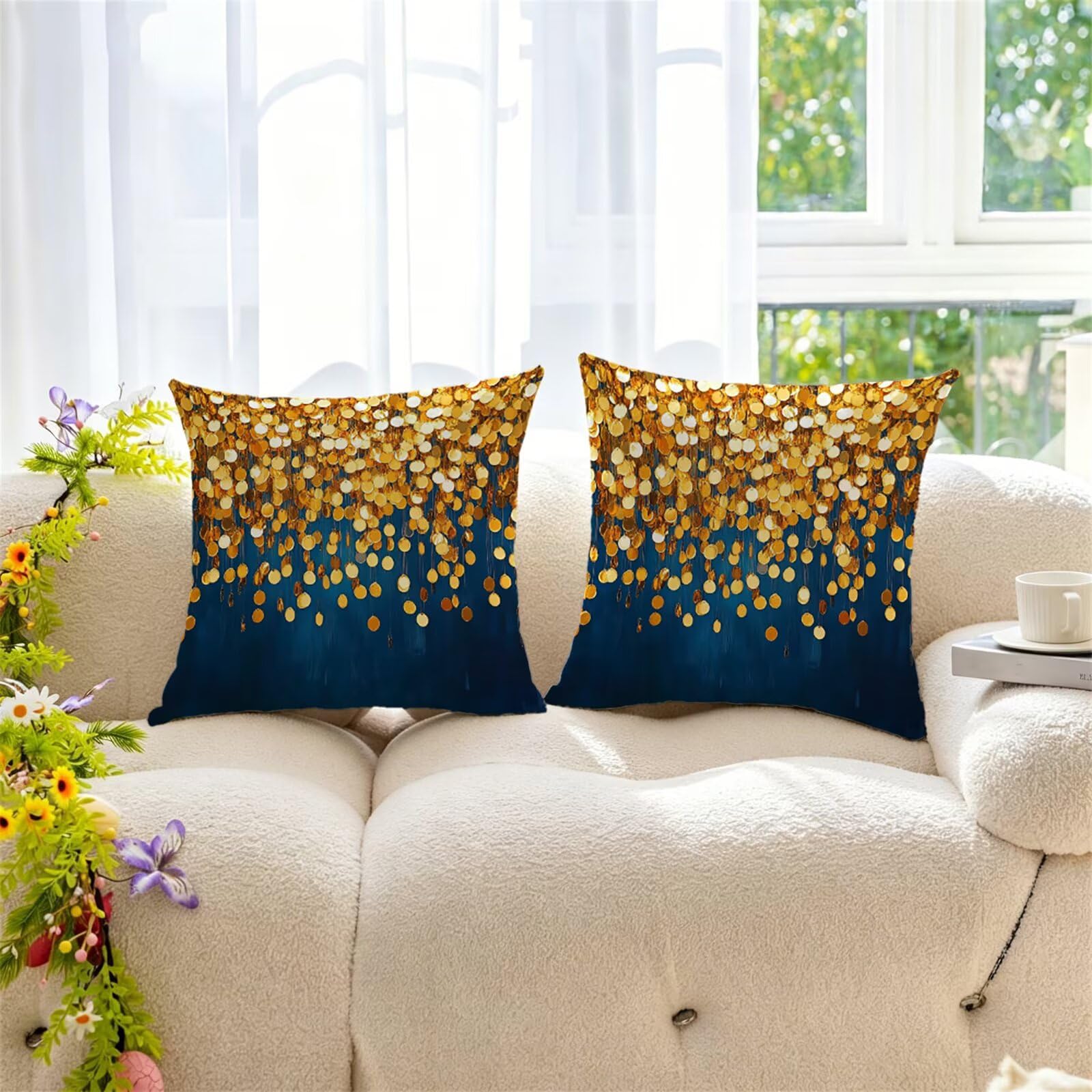 Federe Cuscini Divano 65x65 cm Oro Cuscino Divano Velluto Decorativo Set da 2, con Cerniera Blu Cuscini da Esterno Impermeabili Federa Cuscino Quadrato per Divani Camera de Letto Soggiorno Auto dj-739