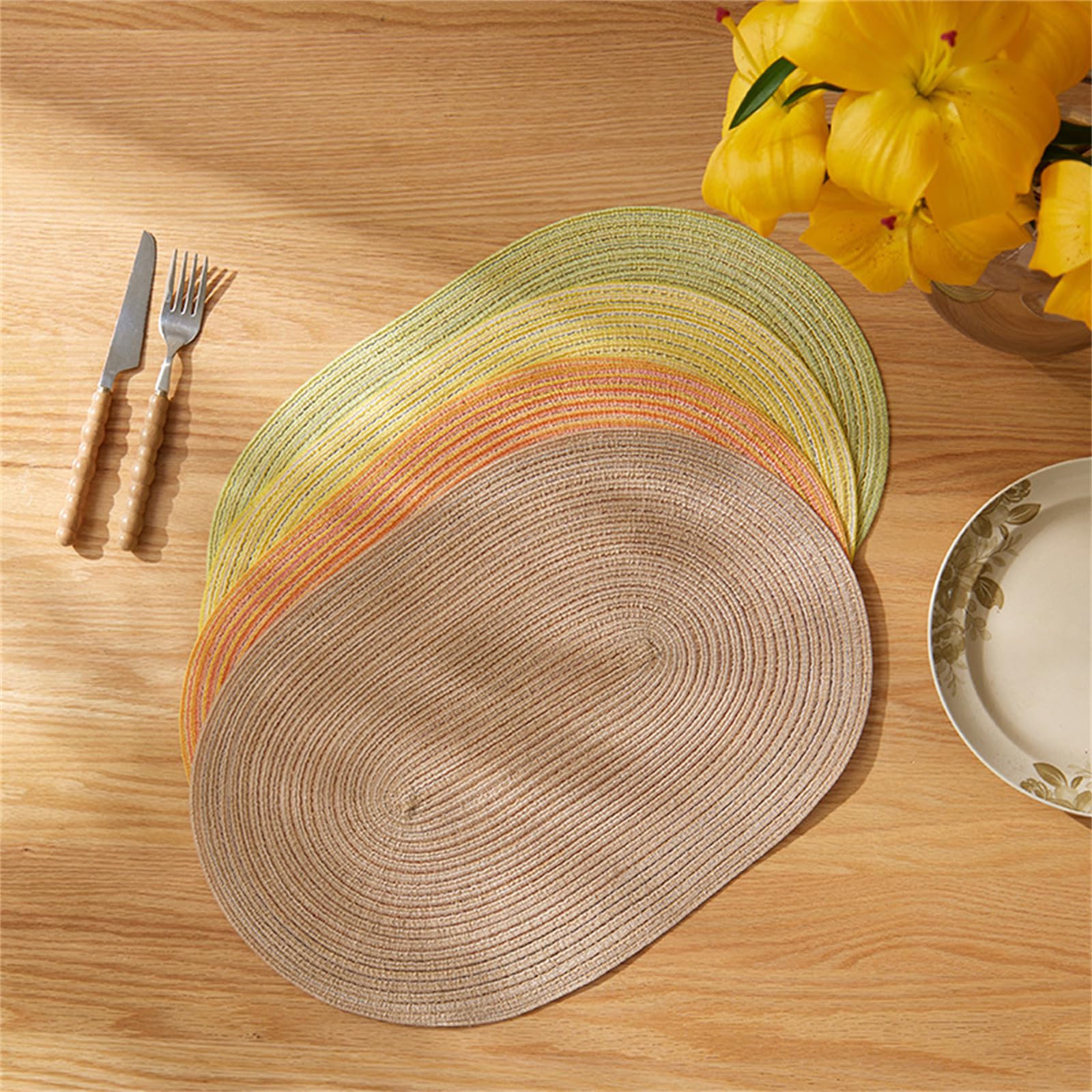 4er Set Abwaschbar Tischsets Platzsets rutschfeste 45x30cm Oval Platzdeckchen Hitzebeständig Schmutzabweisend für Esszimmer, Küche & Garten (Orange)