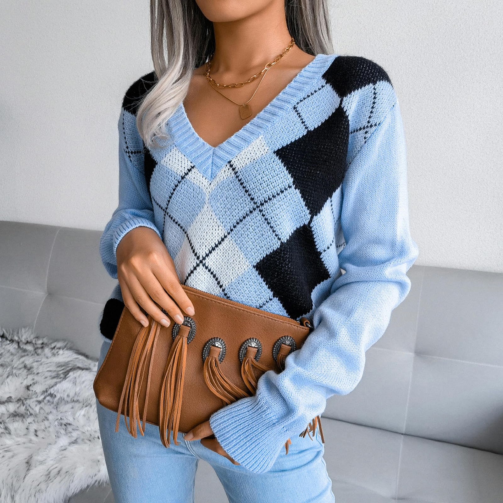 Maglione Donna Maglioni Autunnali da Donna A Maniche Lunghe Tops A Maglia per Maglioni A Maglia Casual Oversize-Cachi-s