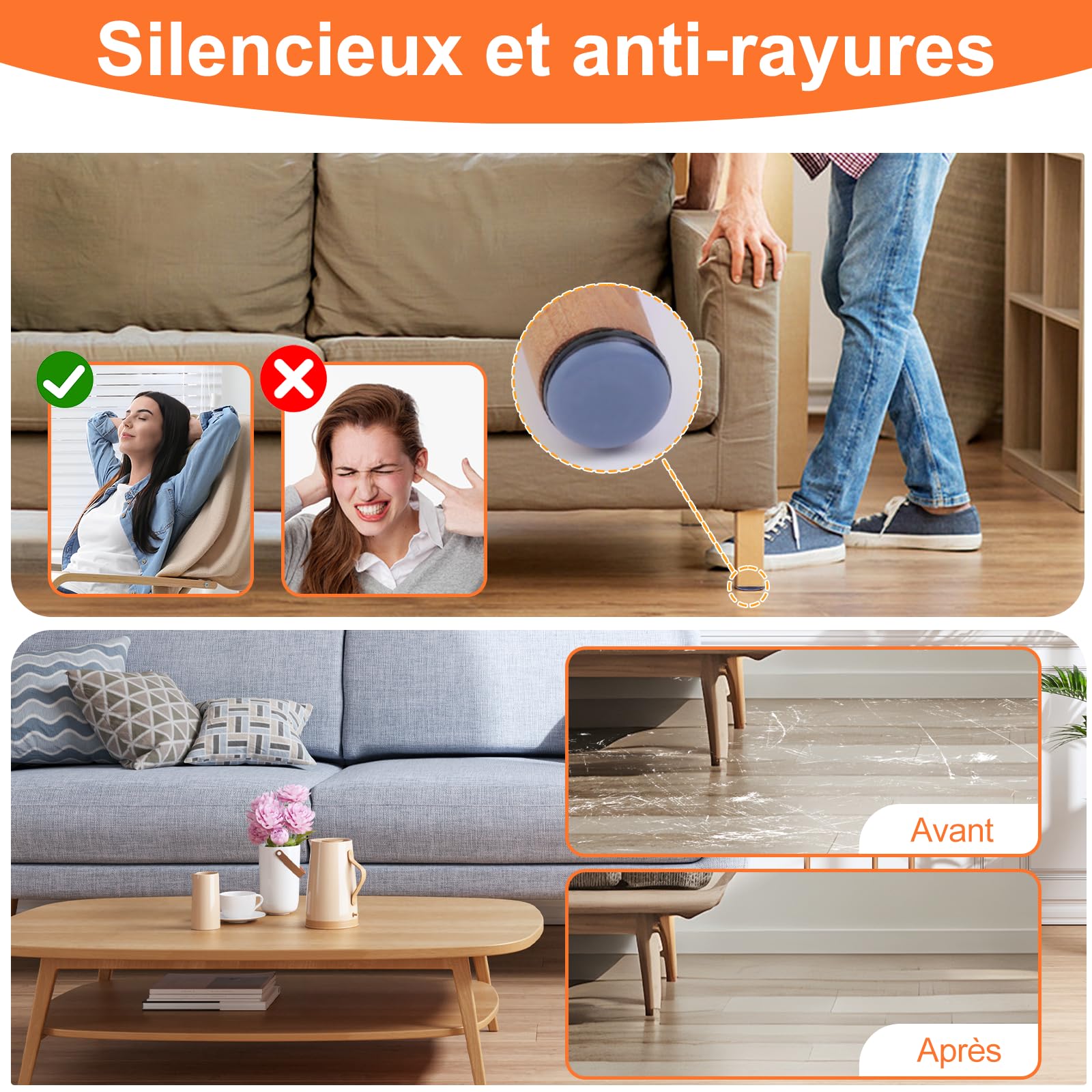 VABNEER Feltrini Teflon per Mobili con Chiodo, 24 Pezzi 25mm Cuscinetti Scivoli in PTFE, per Spostare Mobili Pesanti su Pavimenti Duri e Moquette