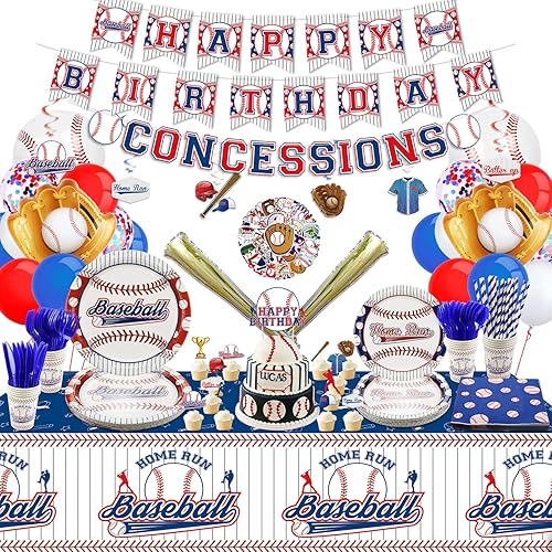 229 piezas de decoraciones de fiesta de béisbol platos de béisbol, servilletas, mantel, pancarta, tazas, globo de béisbol, calcomanías, adornos para