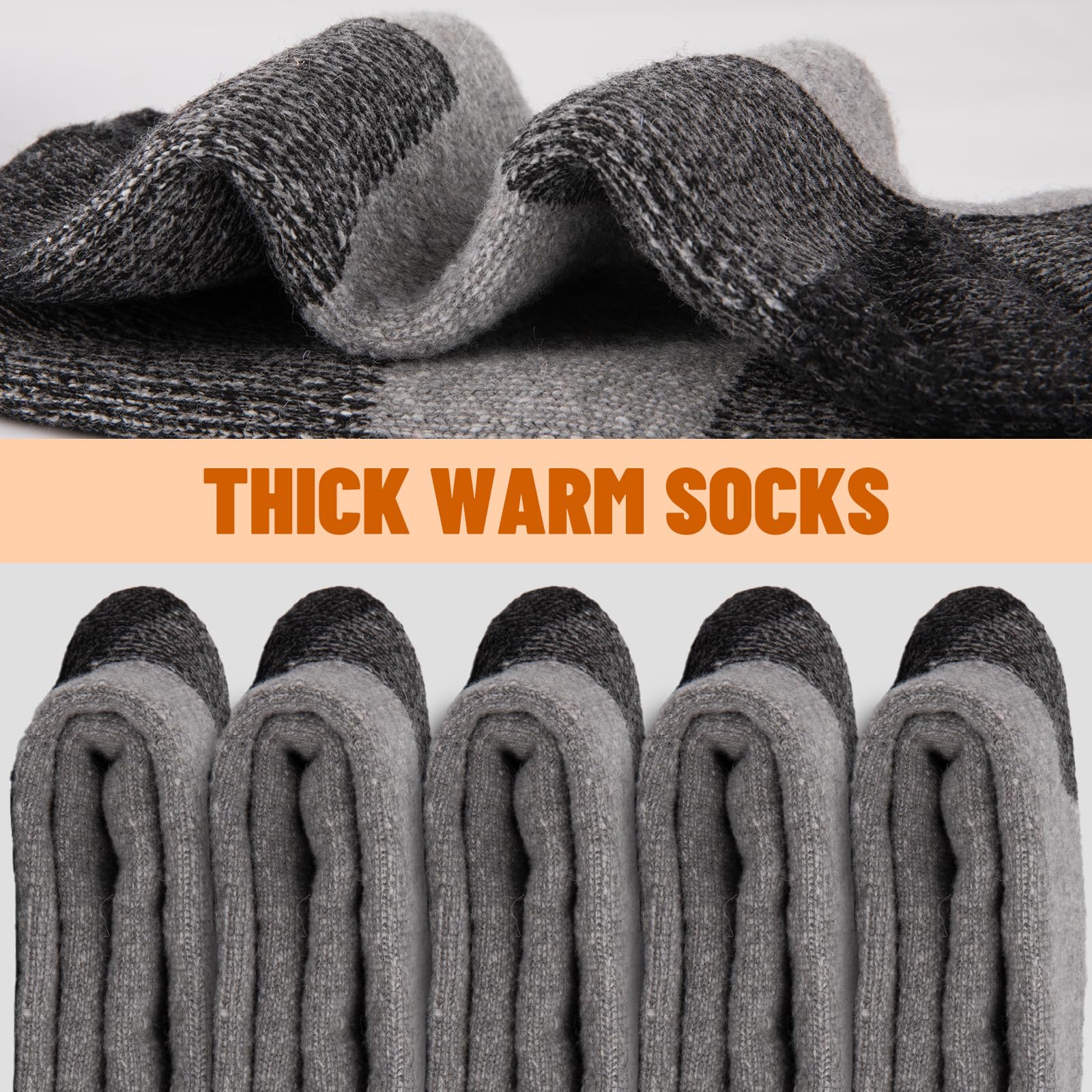 COOVAN Calcetines de lana merino para hombre, térmicos, cálidos, para invierno, suaves, acogedores, para clima frío, trabajo, senderismo, 5 pares