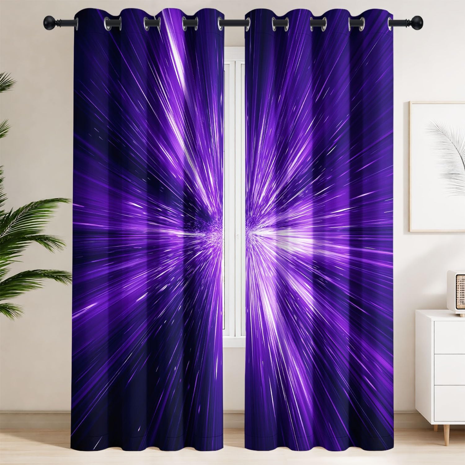 Rideaux occultants violets 140x240 cm à motif abstrait futuriste pour salon