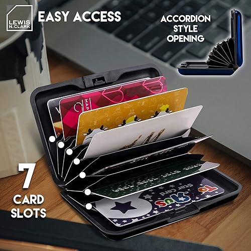 Miniatura 3 de Lewis N. Clark Cartera de aluminio RFID, Azul Patchwork, Mini cartera de aluminio RFID, soporte para tarjetas de crédito, funda para tarjetas de