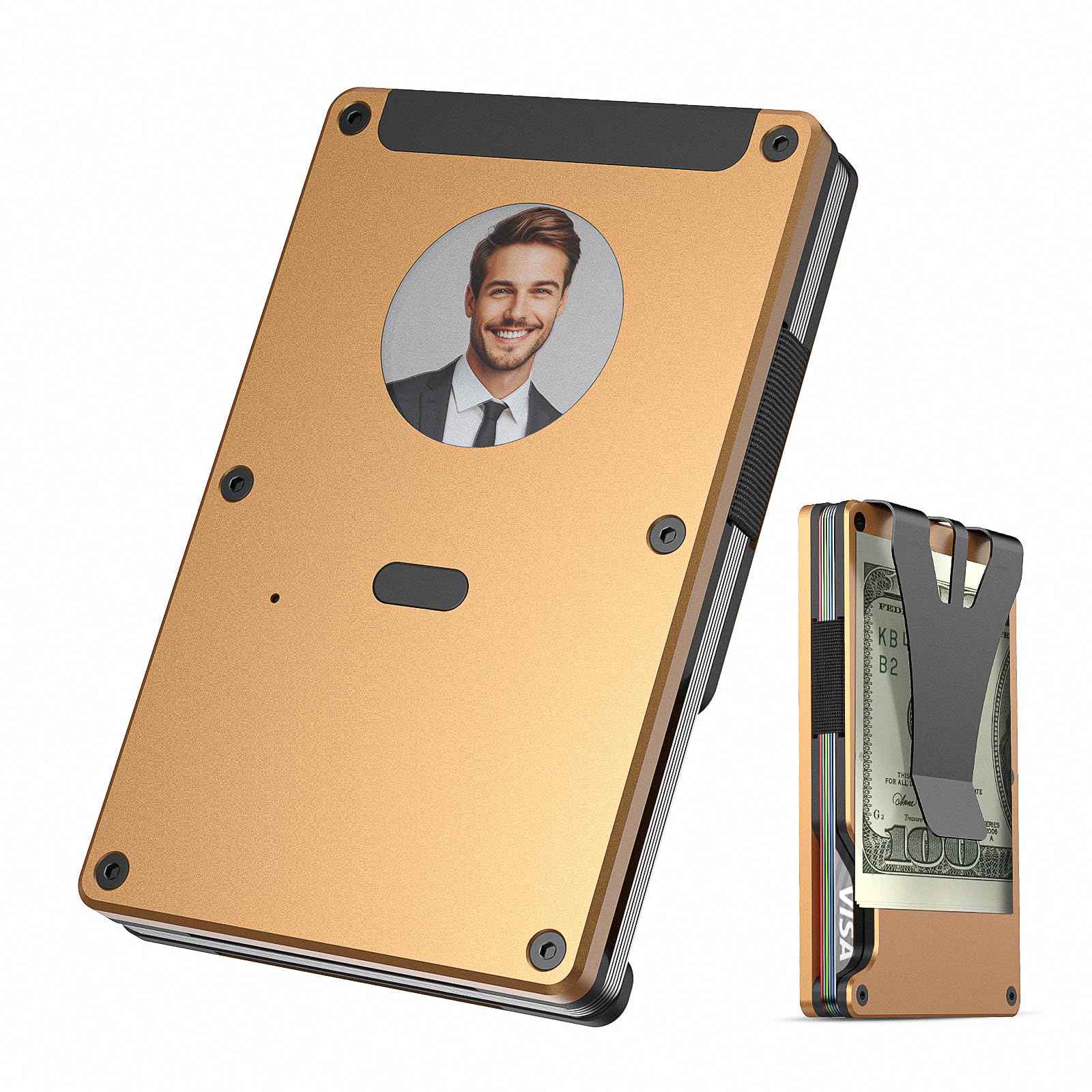 Mens Wallet Card Holder, Slim Safety Wallet (IOS Only) with Customizable Electronic Ink Screen for Image, Text, Rfid Blocking Credit Card Holders