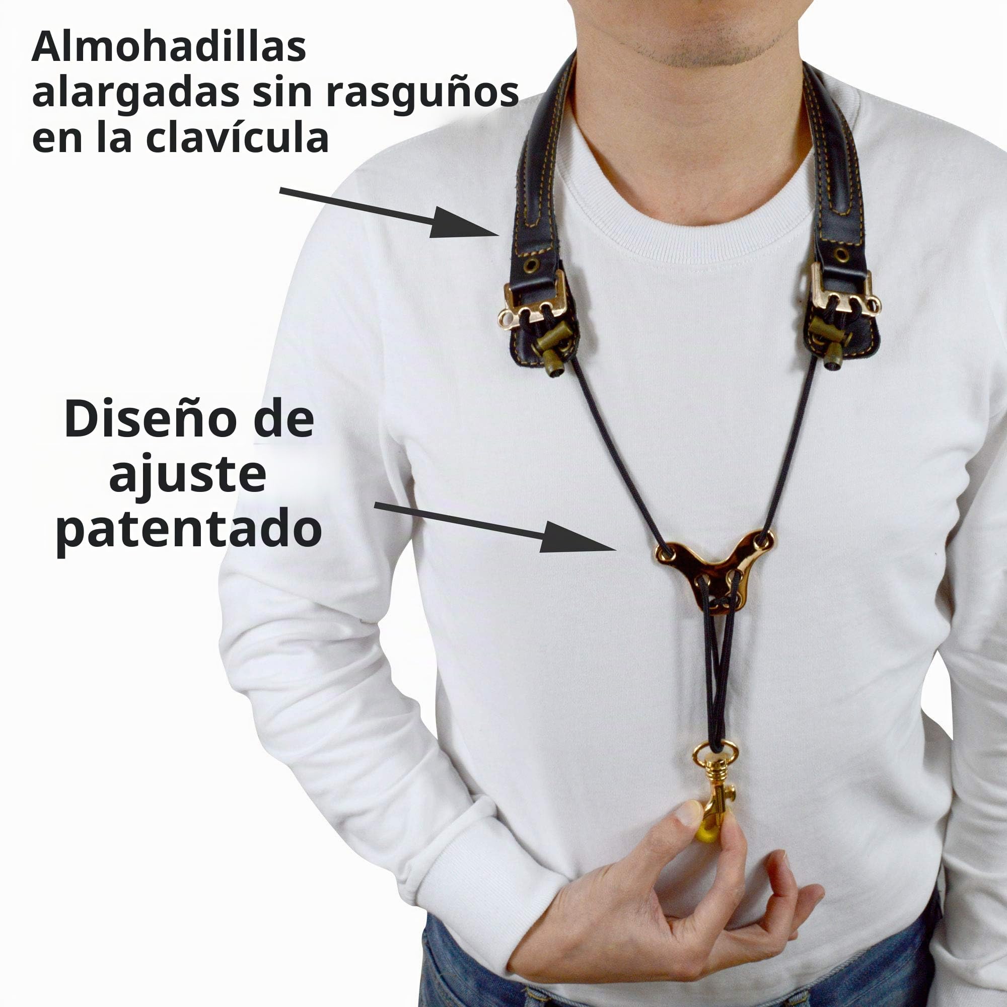 adorence Preminum - Correa para el cuello del saxofón (hecha a mano con piel auténtica, almohadilla transpirable y gancho de metal), diseño ergonómico de correa para saxofón