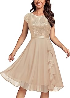 Women's Elegant Glitter Sequin Ruffle Style Cocktail Prom Dress - Buy now