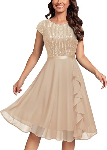 MISSMAY Women's Vintage Floral Lace Half Sleeve Boat Neck Formal Swing Dress