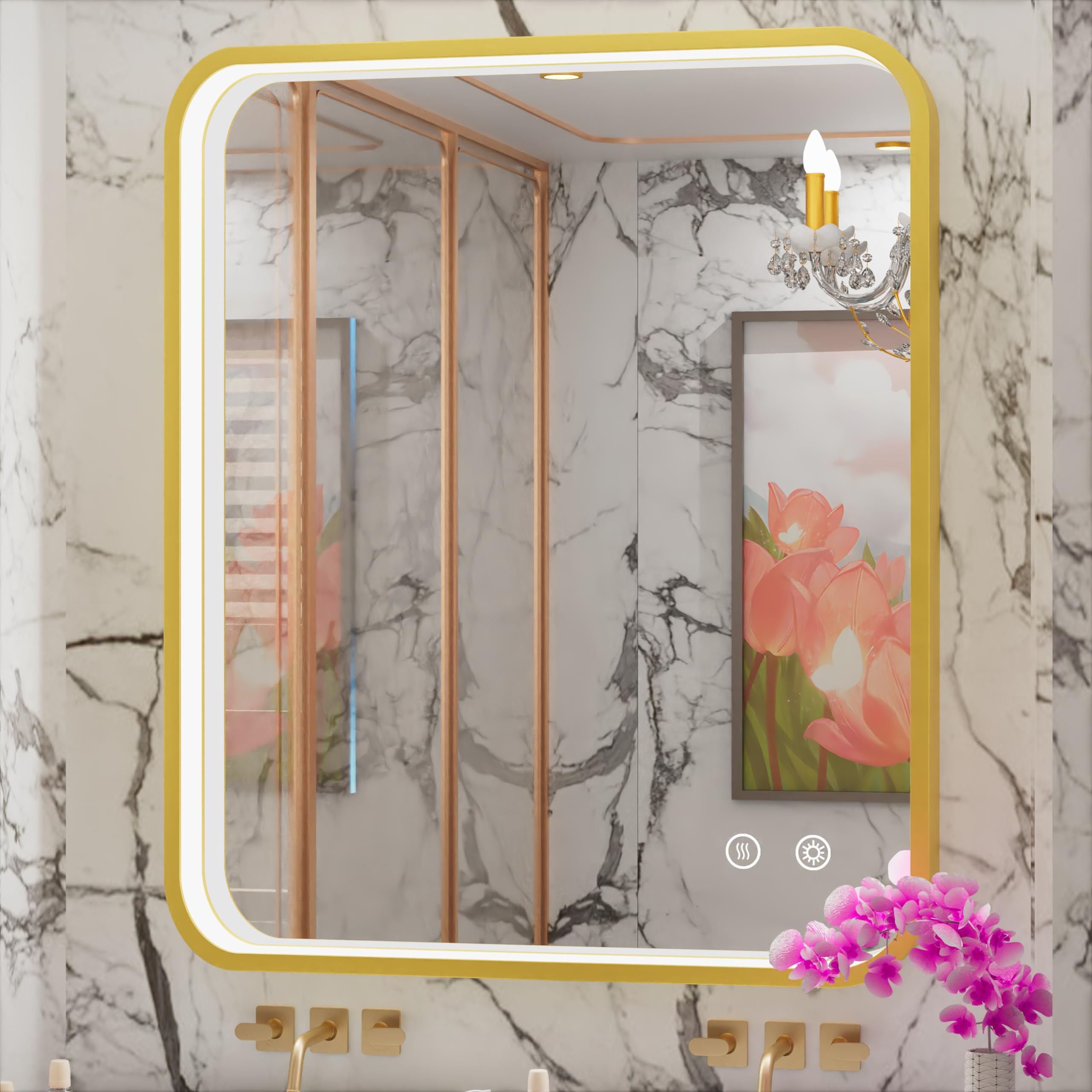 Photo 1 of **SEE NOTES**30x36 Inch Gold Framed LED Bathroom Mirror with Lights, LED Vanity Mirror, Wall Mounted Anti Fog Dimmable Lighted Mirror for Makeup(Horizontal/Vertical) Glod 30x36