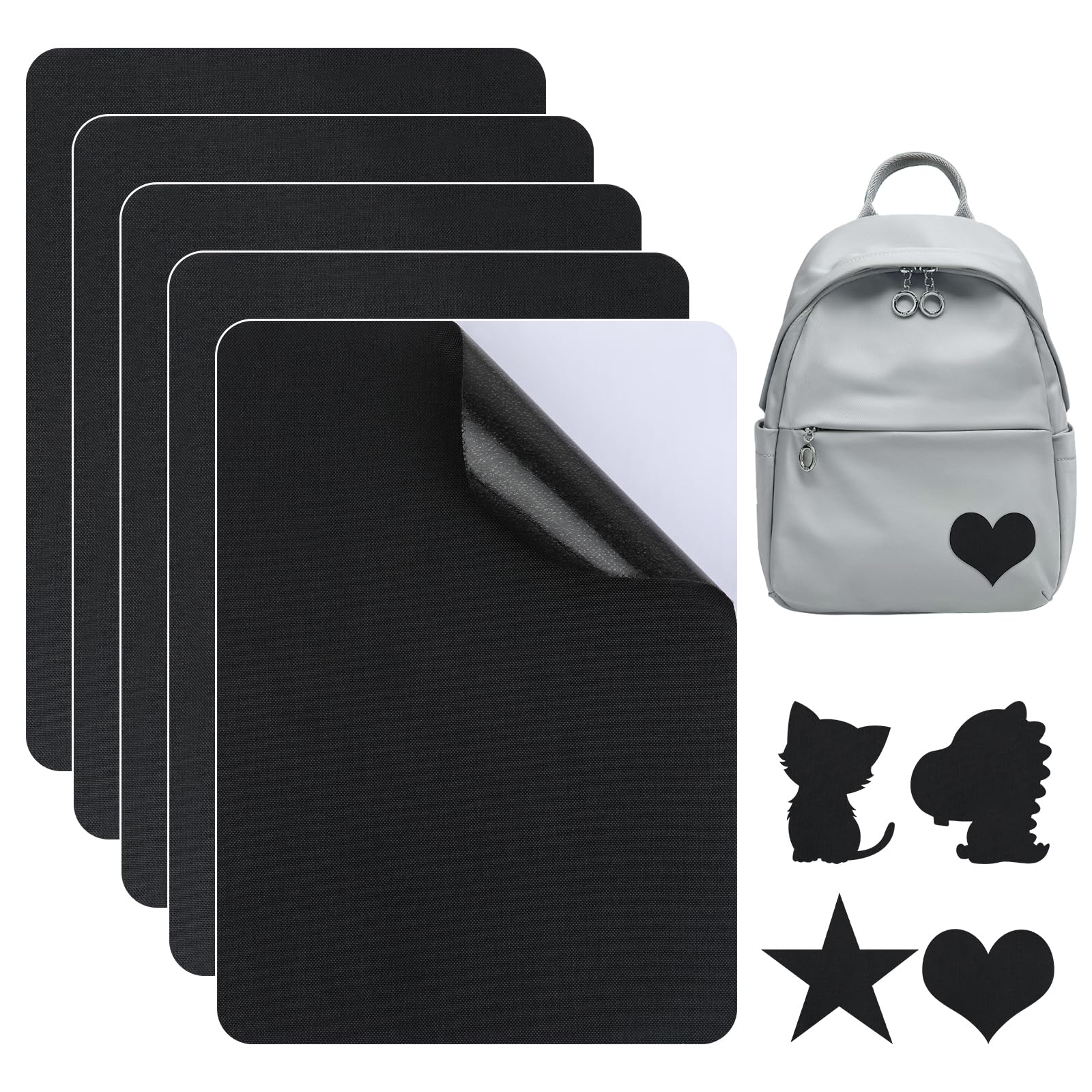 5 Pcs Fabric Repair Patches, 21 x 28.5 cm Self-Adhesive Linen Fabric Patches, Linen Repair Patches for Repairing Sofas, Couch, Furniture,Tote Bags, Car Seats and Clothes (Black)