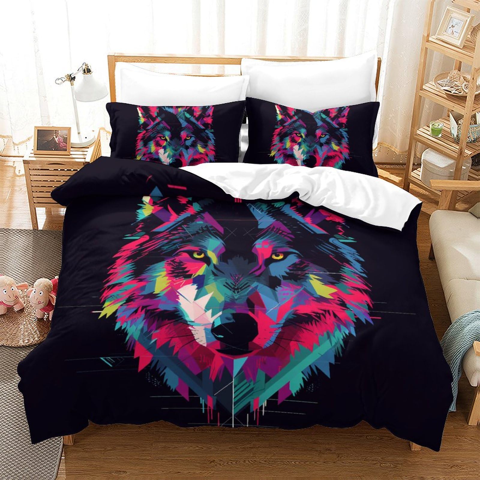 Parure de lit loup imprimé 3D pour lit double 200x200cm respirante et douce