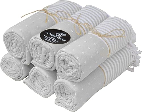 Softopia Cotton Peshtemal - Juego de 6 toallas turcas de baño y playa, de gran tamaño, 40 x 71 pulgadas, para viajes, campamento, gimnasio, yoga,