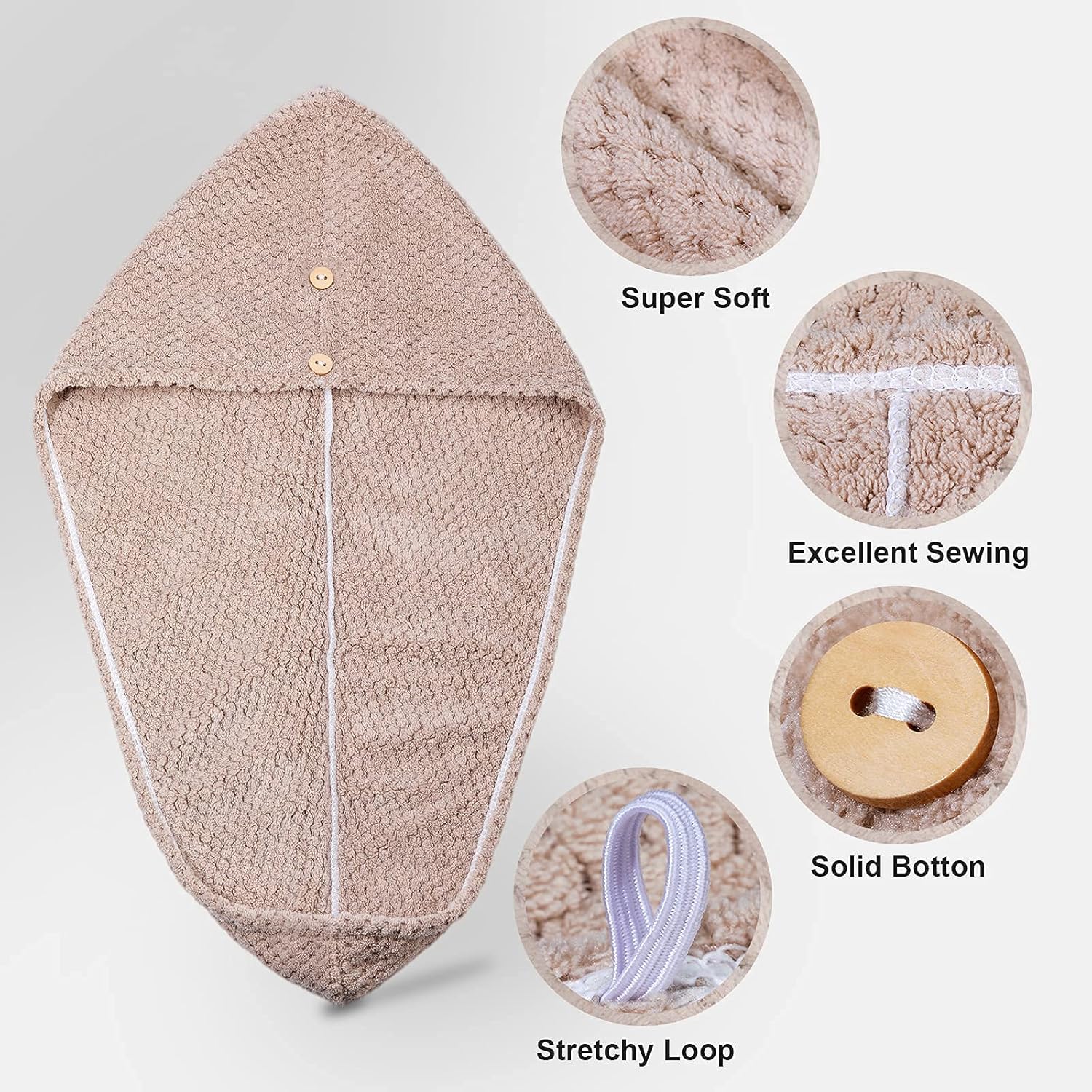 Microfiber Hair Towel - 2 Pack Hair Towels for Women, Microfiber Towel for Hair, Super Absorbent Quick-Dry Hair Drying Towel with Button Design, Hair Turbans for Wet Hair 10 x 26 Inches : Everything Else