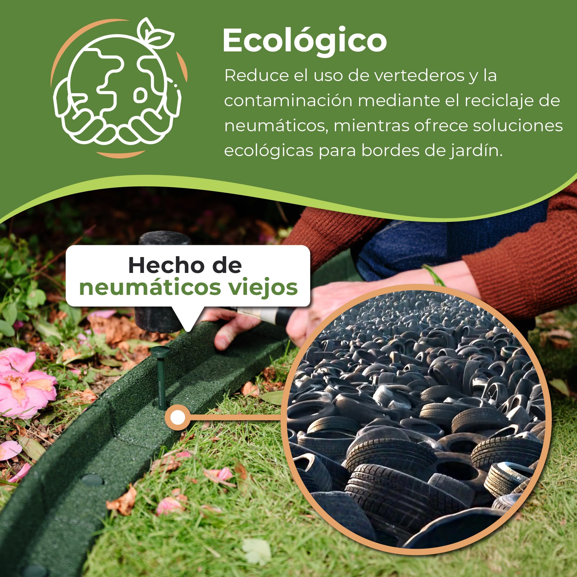 EcoShape FlexiBorder – Borde flexible para césped, bordes elevados, césped artificial (2 x 1 m, verde)