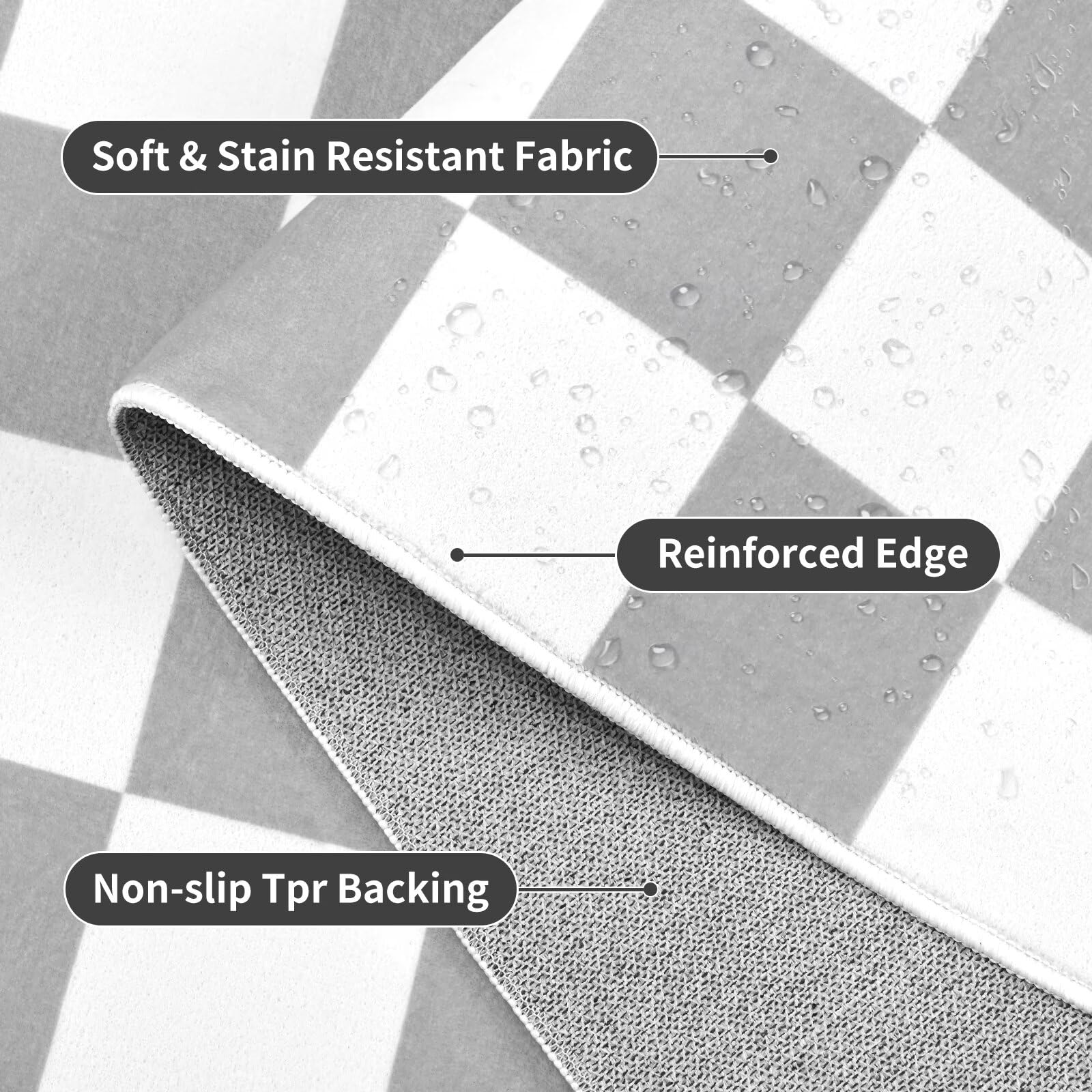 Terrug Alfombra a cuadros gris y blanca para dormitorio, alfombras lavables de 4 x 6 pies