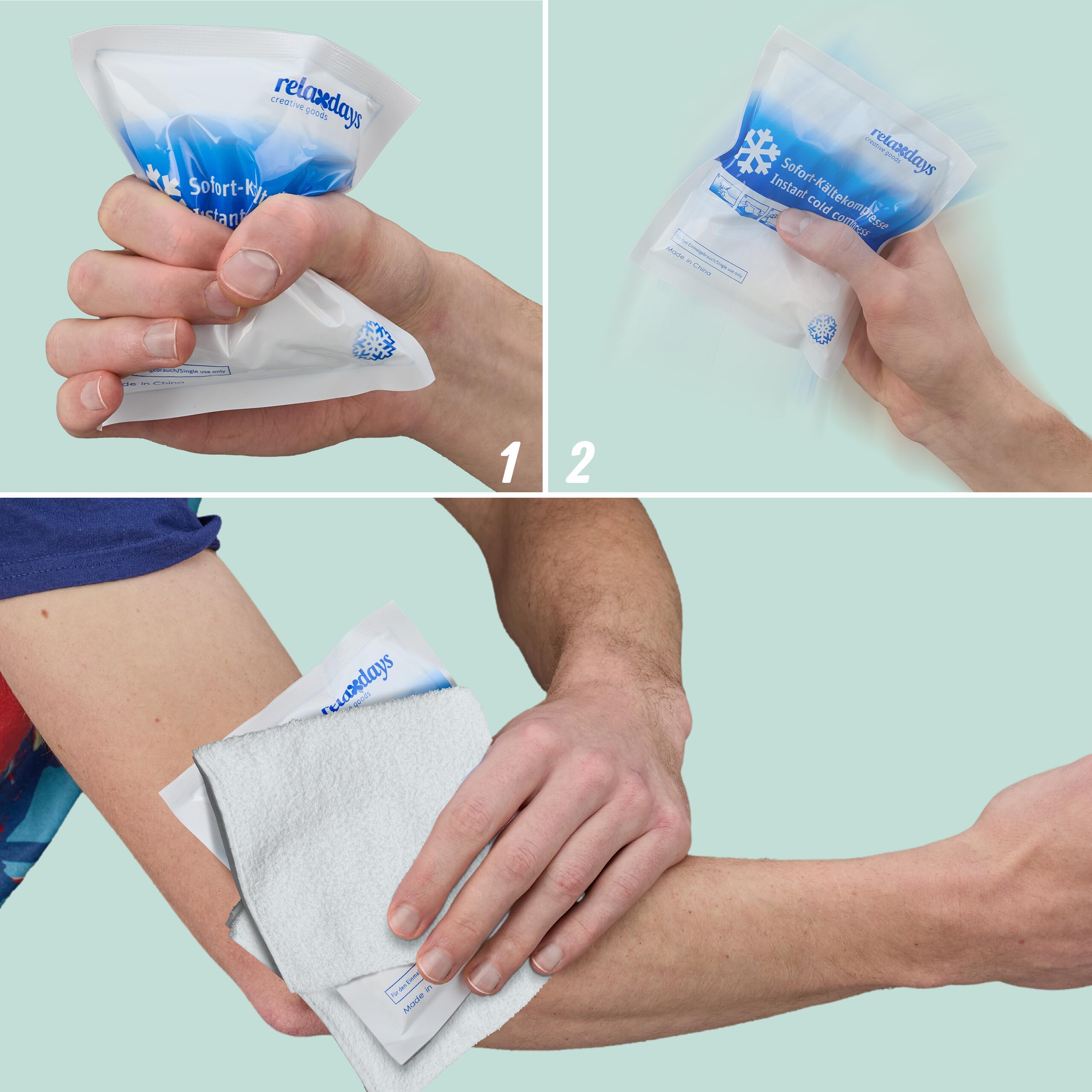 Relaxdays Poches de froid instantané, Lot de 50, Compresses de froid, HxL: 14,5x12,5cm, sport & déplacements, blanc/bleu