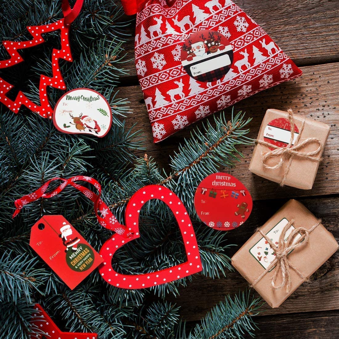 CCYKXA 1000 Pièces Autocollants De Joyeux Noë,Rond Étiquette Joyeux Noël Cadeau Autocollants