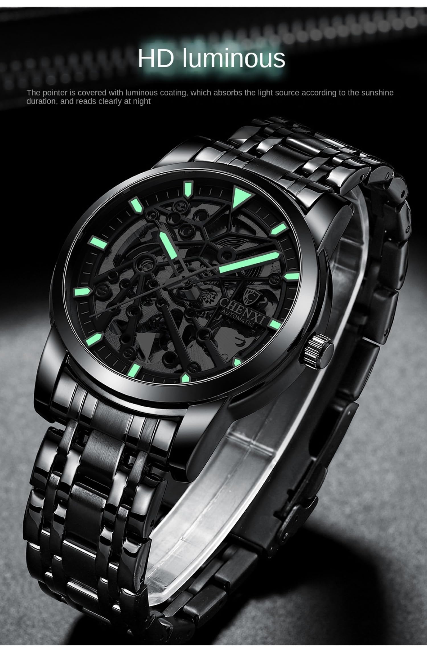Reloj de pulsera automático para hombre, de acero inoxidable, resistente al agua, luminoso, para actividades comerciales y deportivas