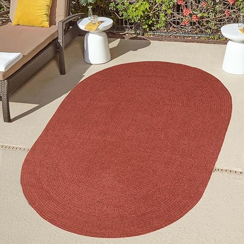 Superior Alfombra ovalada de yute para interiores, ladrillo, 5 pies x 8 pies