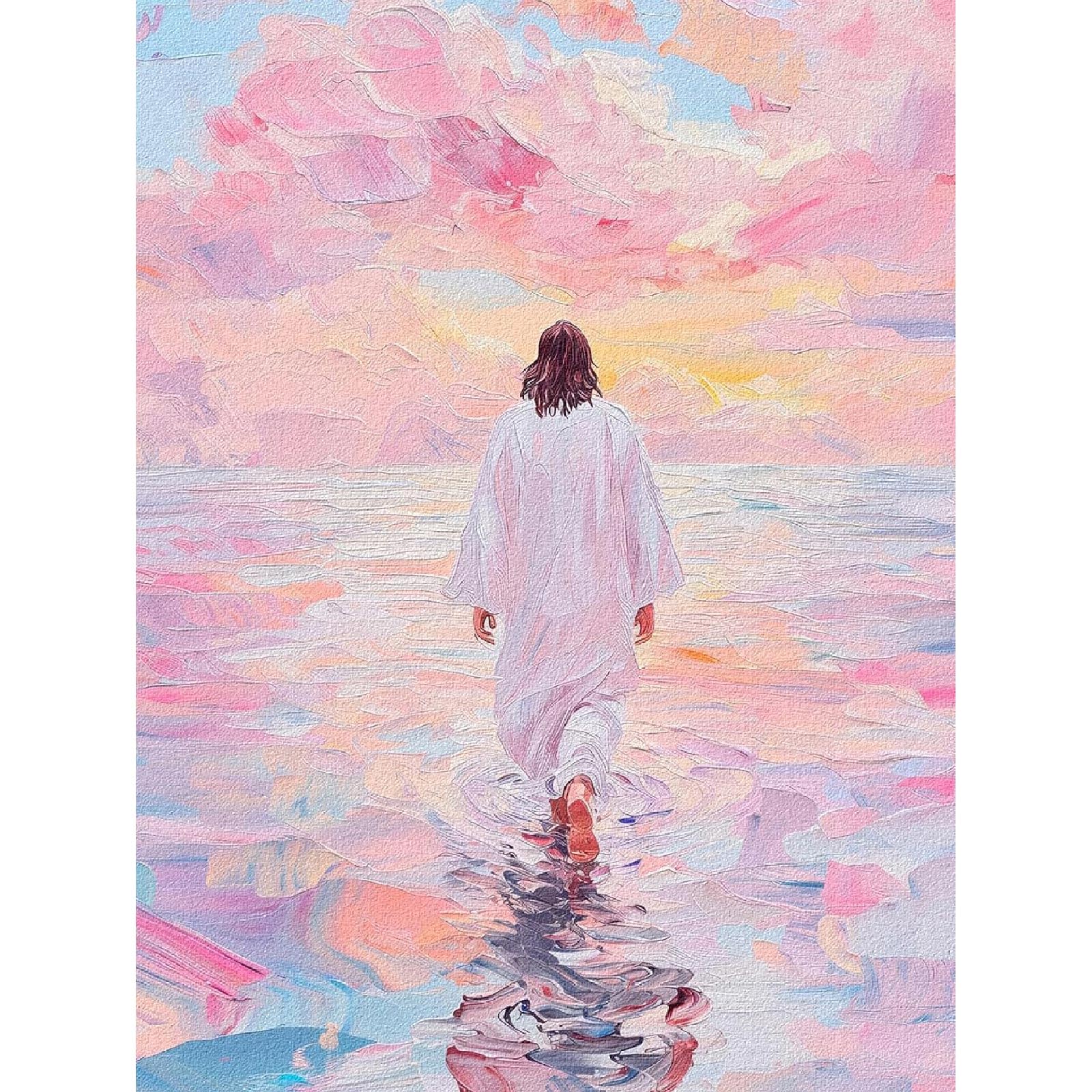 Jakener Jesus Diamond Art Kits for Adults Beginners,Pink Diamond Painting Kits for Adults,5D Full Drill DIY Diamond Dot Gem Art Kit Wall Home Decor Arts Craft 16x12 inch