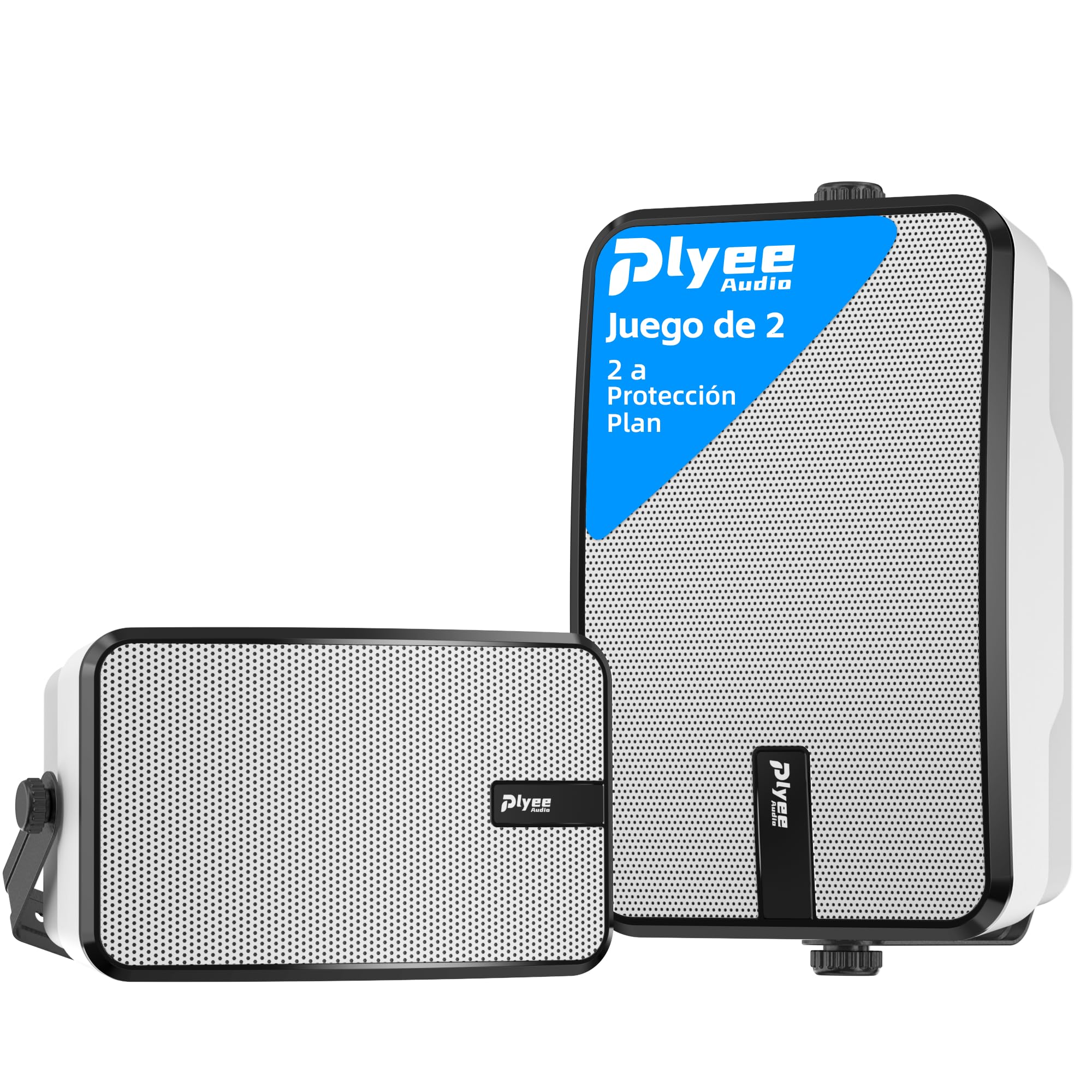 Altavoces Bluetooth 400W Exteriores, Graves Potentes, Sincronización Inalámbrica con 100 Altavoces, Montaje en Pared para Patio, Porche, Gazebo, Par, Blanco(MZ-621)
