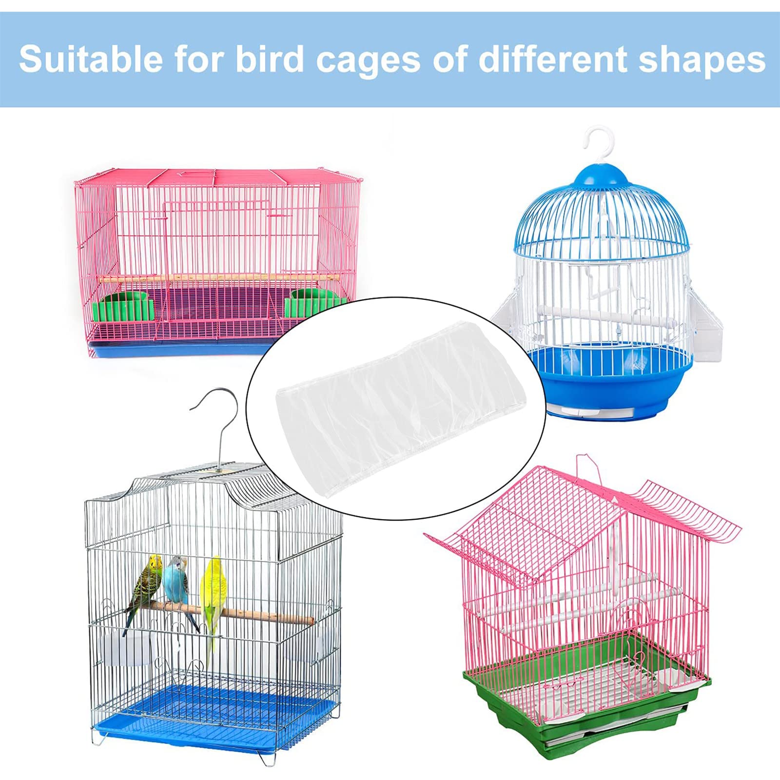 Kiuiom Gonna Gabbia per Uccelli,Rete Gabbia Uccelli,Copertura per Gabbia per Uccelli,Bird Cage Seed Catcher per Uccelli Pappagalli Ventilata Antipolvere Circonferenza Regolabile 88-166c