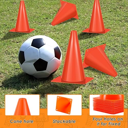 Miniatura 6 de Conos de tráfico de plástico de 7 pulgadas, 50 conos de entrenamiento de plástico, cono de fútbol naranja para entrenamiento, cono marcador de campo