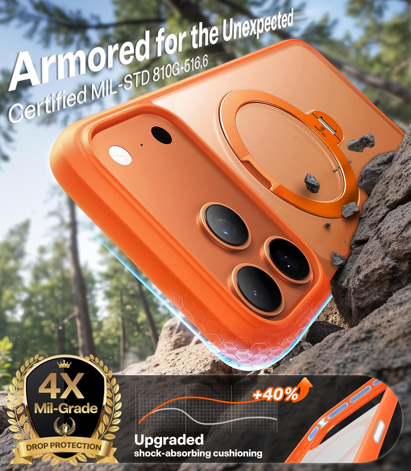 TORRAS Q3 Spin for iPhone 17 Pro Max Case with 360 Magnetic Stand, Wireless Charging Compatible, Hard PC Case for 17 Pro Max Phone Case with Stand, Translucent Cosmic Orange