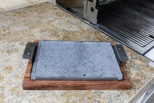 Miniatura 7 de Comal Grill and Serve - 20 x 30 cm Volcanic Stone with Steel Handle Includes Wooden Base