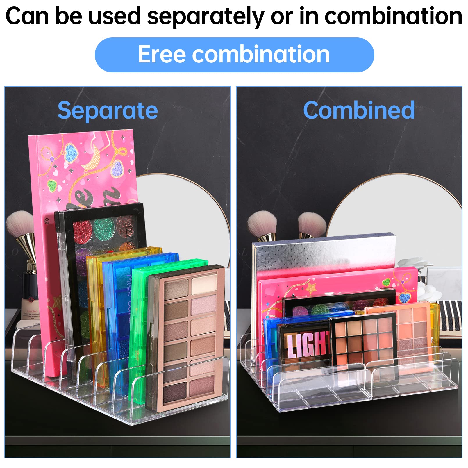 Organizador de paleta de maquillaje, paleta de sombra de ojos acrílica, organizador de maquillaje, paleta de sombra de ojos transparente, organizador de paleta de 7 secciones, soporte de maquillaje 6