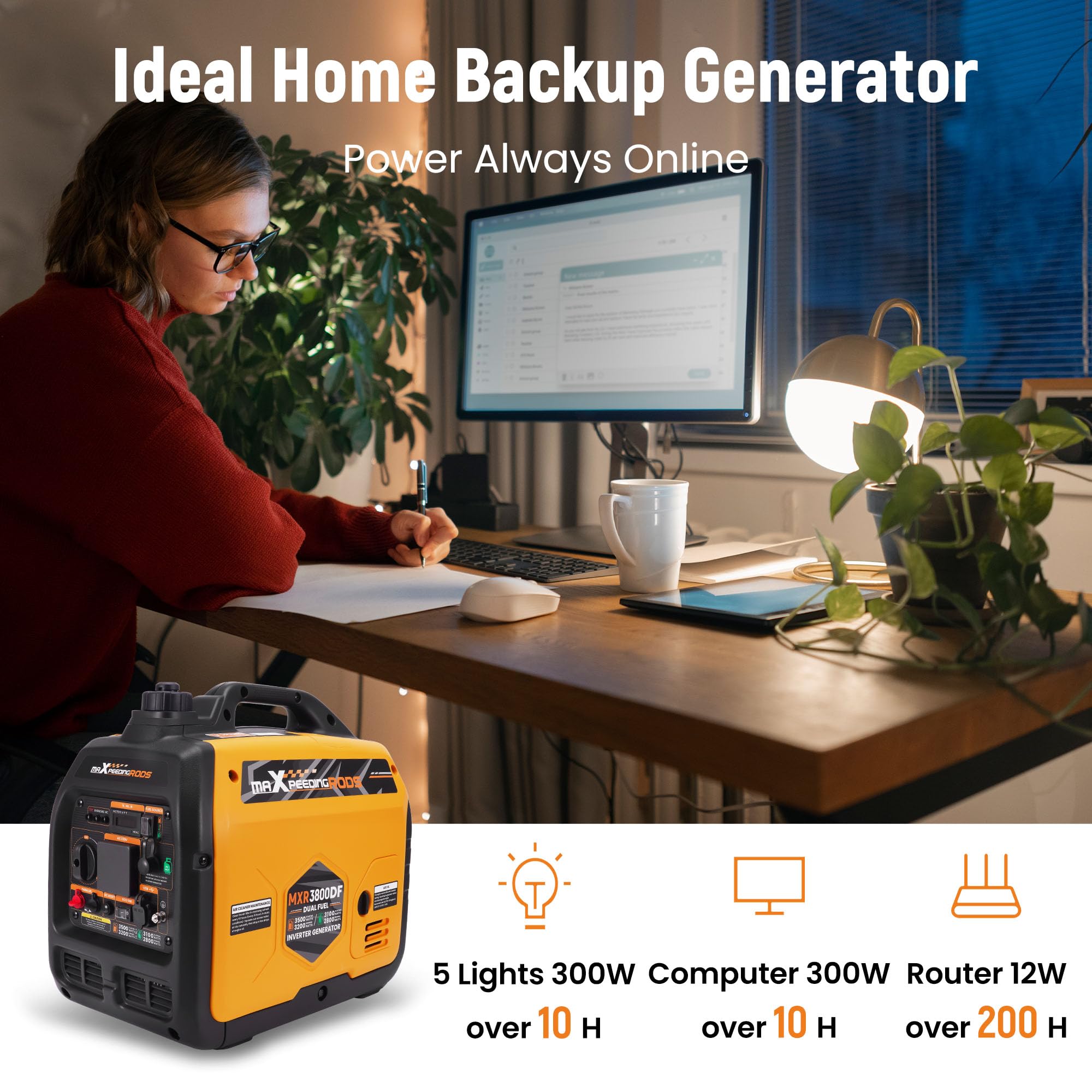 maXpeedingrods Generador de corriente de 3500 W LPG/gasolina inversor de doble combustible, con enchufe de 230 V/16 A; 2 puertos USB para camping, viajes al aire libre