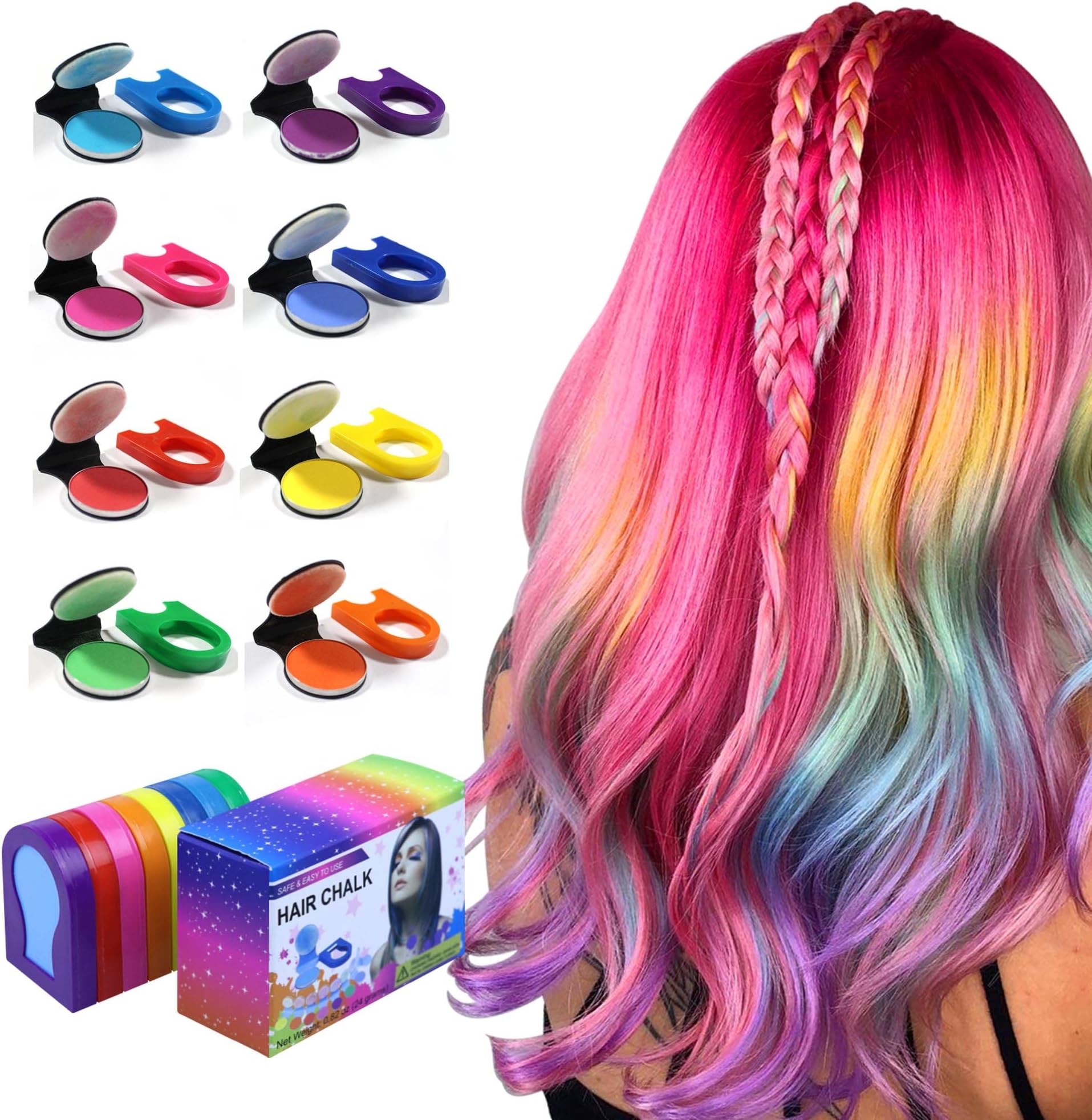 Hair Chalk Temporary Hair Color for Kids, Washable Temporary Hair Dye Hair Chalk for Girls for New Year Birthday Party Cosplay DIY, Halloween, Christmas, 8 Colors