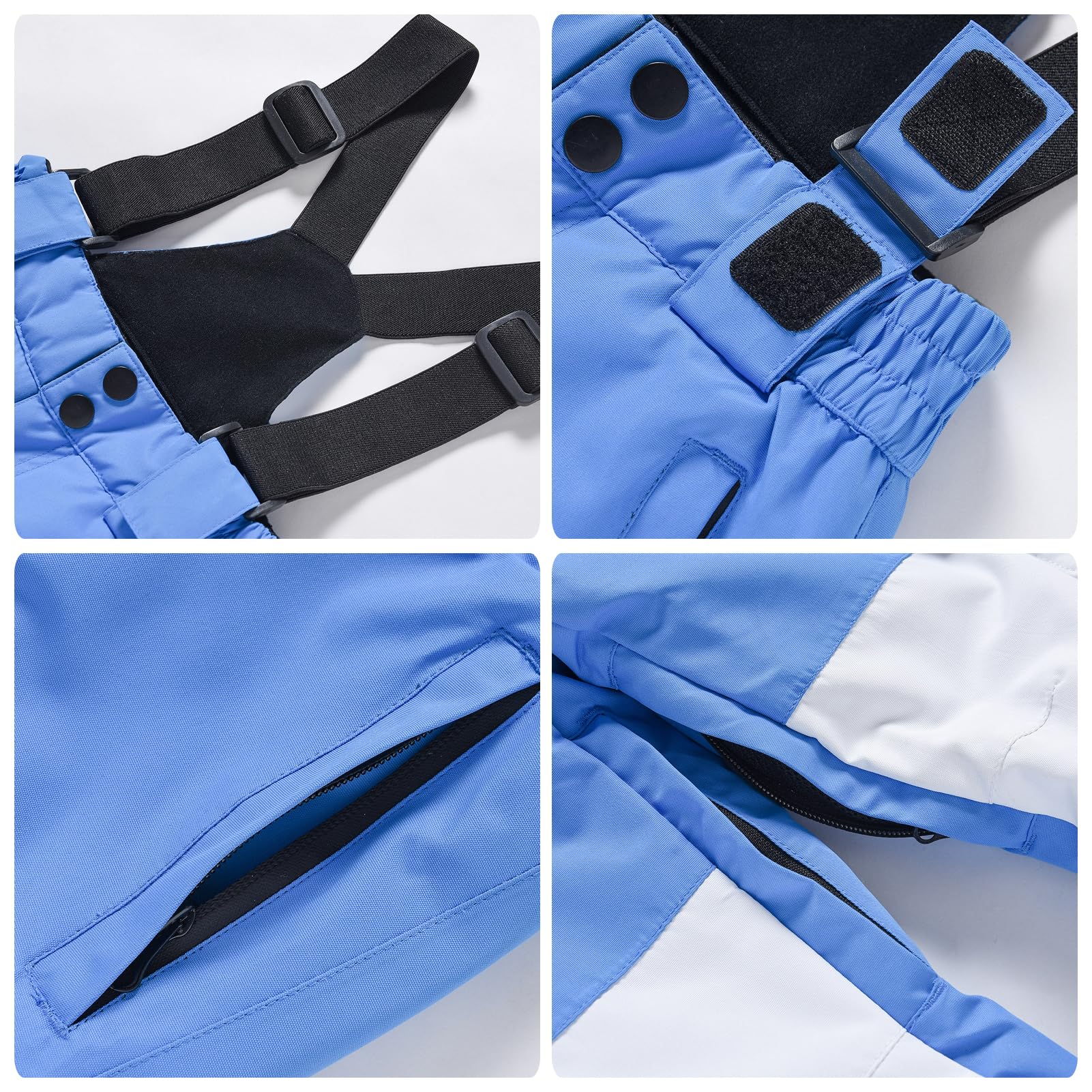 Traje de esquí infantil de 2 piezas, chaqueta de esquí con capucha y pantalones de esquí, transpirable, cálido, acolchado, traje de nieve para niños y niñas, azul real + pantalones azules de