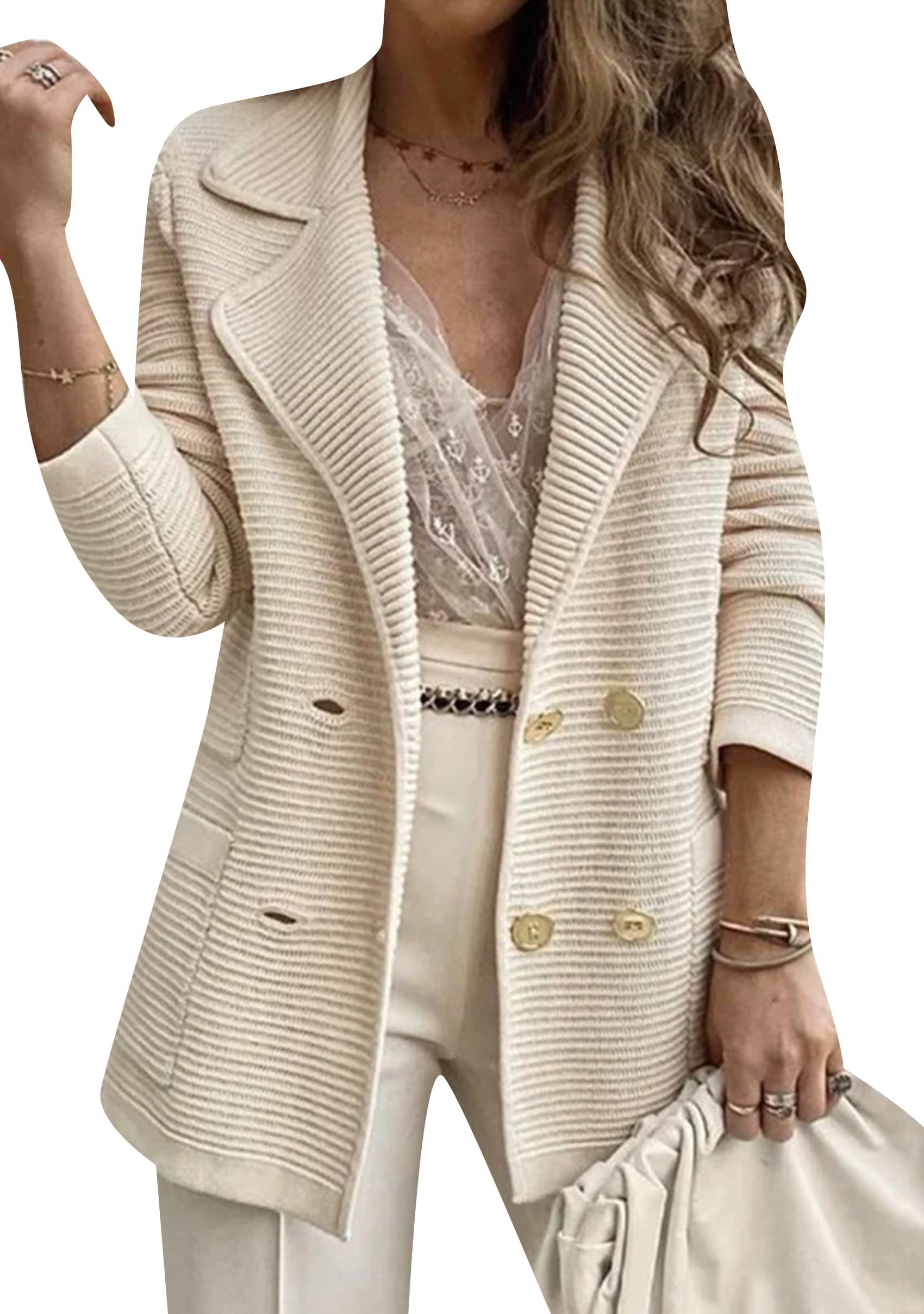 Corduroy Fall Jackets for Women 2025 Casual Dressy Lapel Collar Long Sleeve Cardigans Double Breasted Blazer Jacket