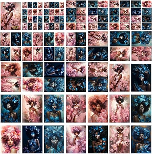 Miniatura 4 de Decoupage - Paquete de papel (35 hojas de 6 x 8 pulgadas), elegantes y encantadoras damas rodeadas de hermosas flores azules y mariposas, FLONZ,